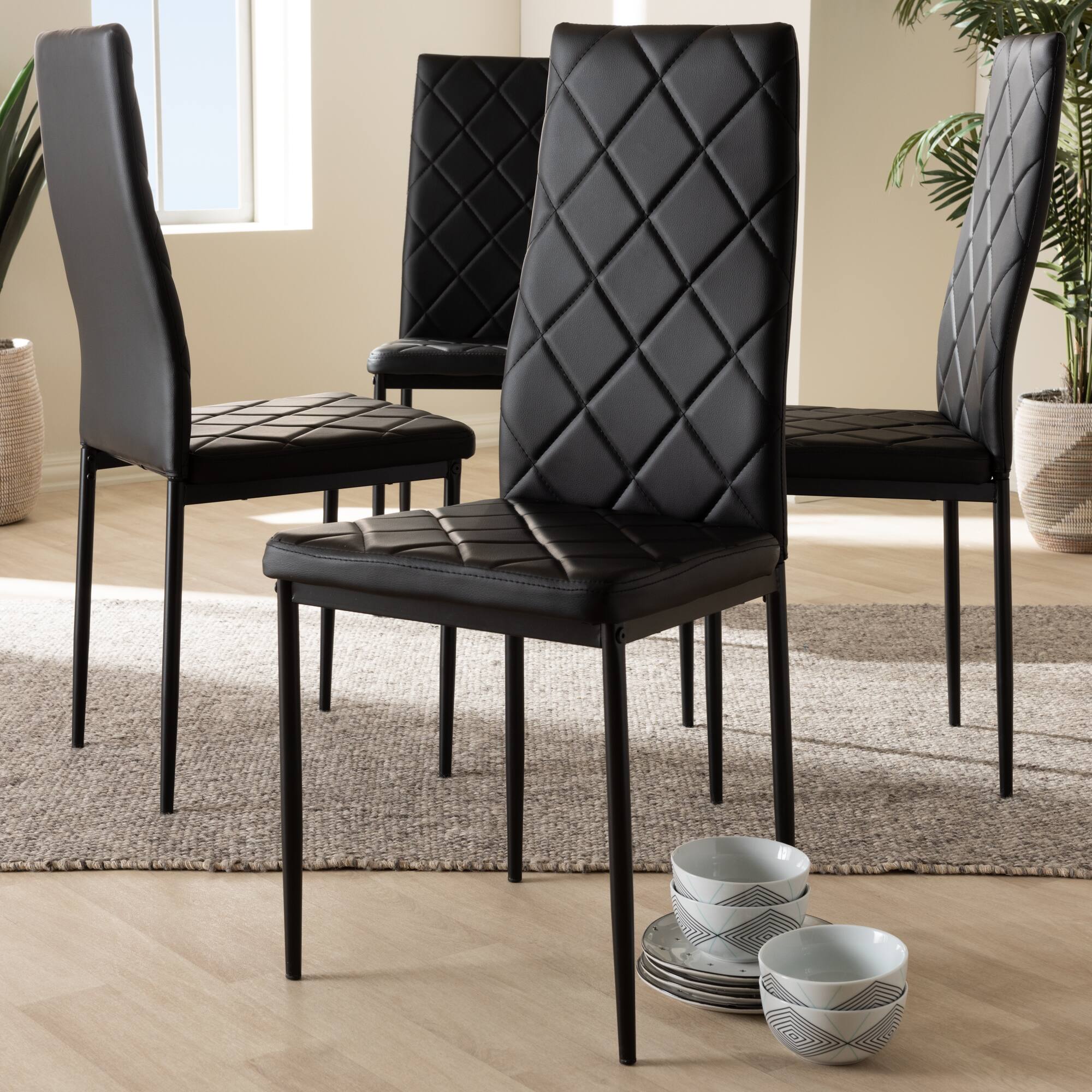 Left. Baxton Studio - Set of 4 Blaise Modern and Contemporary Faux Leather Upholstered Dining Chairs - Black.