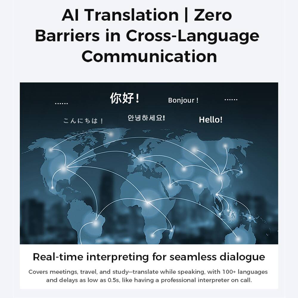 AI Translation | Zero Barriers in Cross-Language Communication

Bonjour! 你好！こんにちは！안녕하세요! Hello!

Real-time interpreting for seamless dialogue
Covers meetings, travel, and study-translate while speaking, with 100+ languages and delays as low as 0.5s, like having a professional interpreter on call.