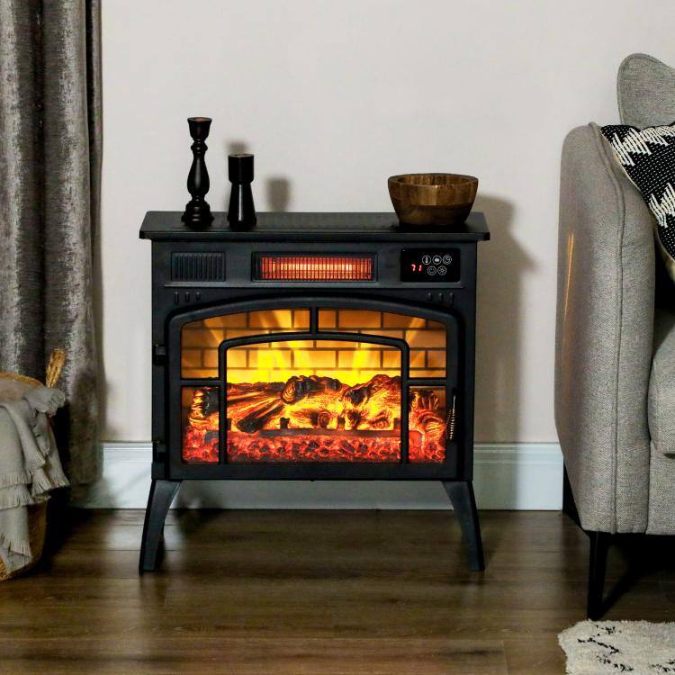 Alt View 1. PULUZ - Electric Fireplace Stove, Infrared Fireplace Heater with Realistic Flame & Adjustable Temperature, 1500W - Black.