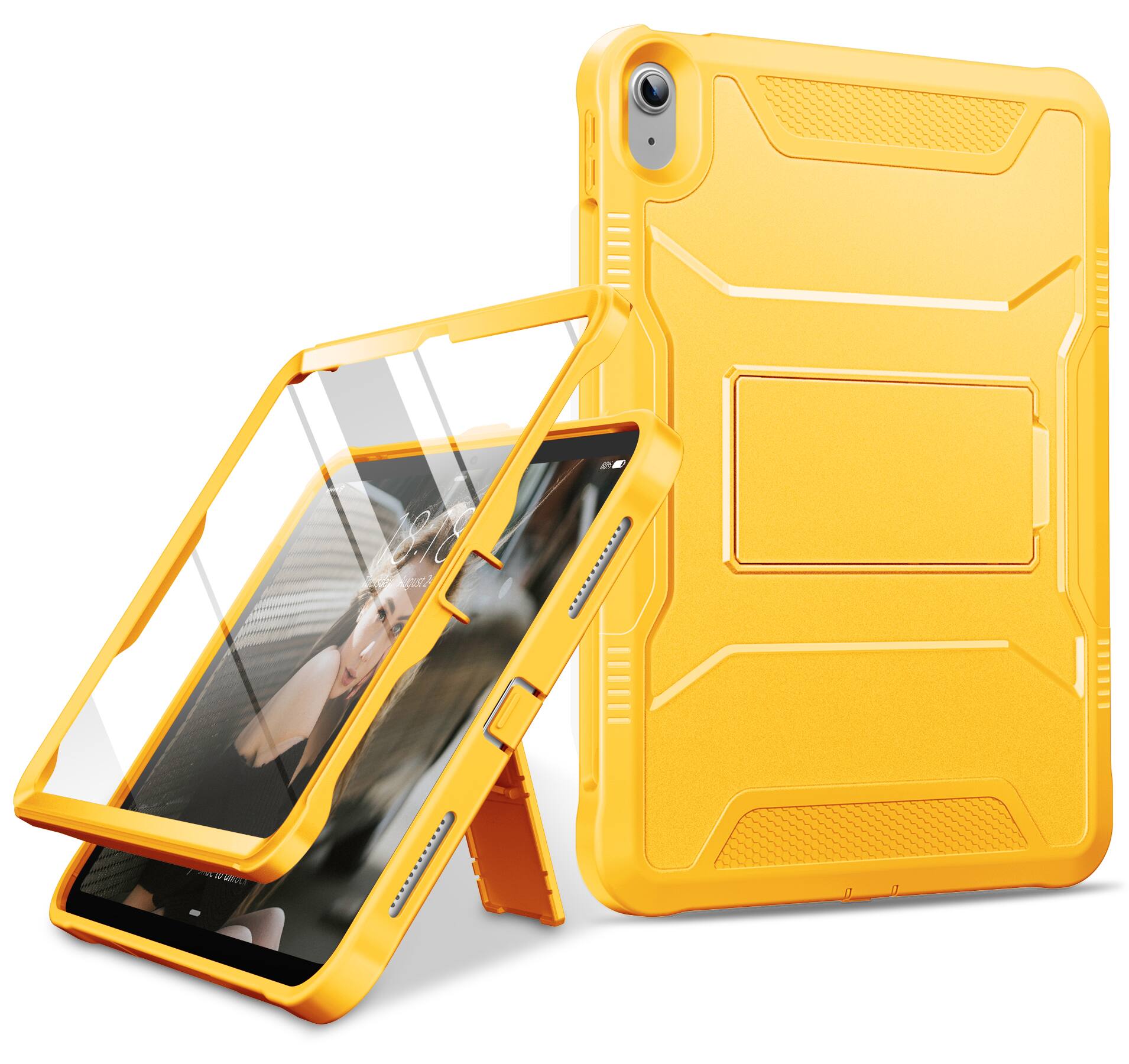 Front. DTTO - Shockproof Case for iPad 11-inch (2025) & 10.9-inch (2022) with Built-in Screen Protector, Full Body Protective Cover - Lemon Yellow.