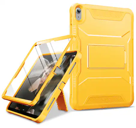 Front. DTTO - Shockproof Case for iPad A16 11-inch & ipad 10th10.9-inch with Built-in Screen Protector, Full Body Protective Cover - Lemon Yellow.