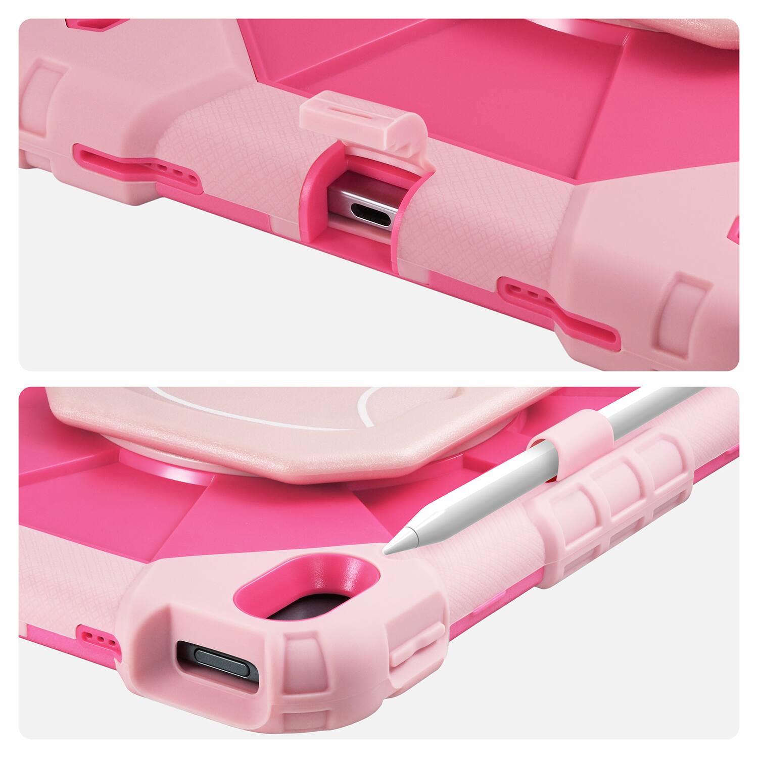 Alt View 1. Vena - for Apple iPad A16 Case for Kids, iPad A16 10th/11th Case, 360° Rotating Hand Strap Stand Cover for iPad A16 10.9" Pink - Pink.