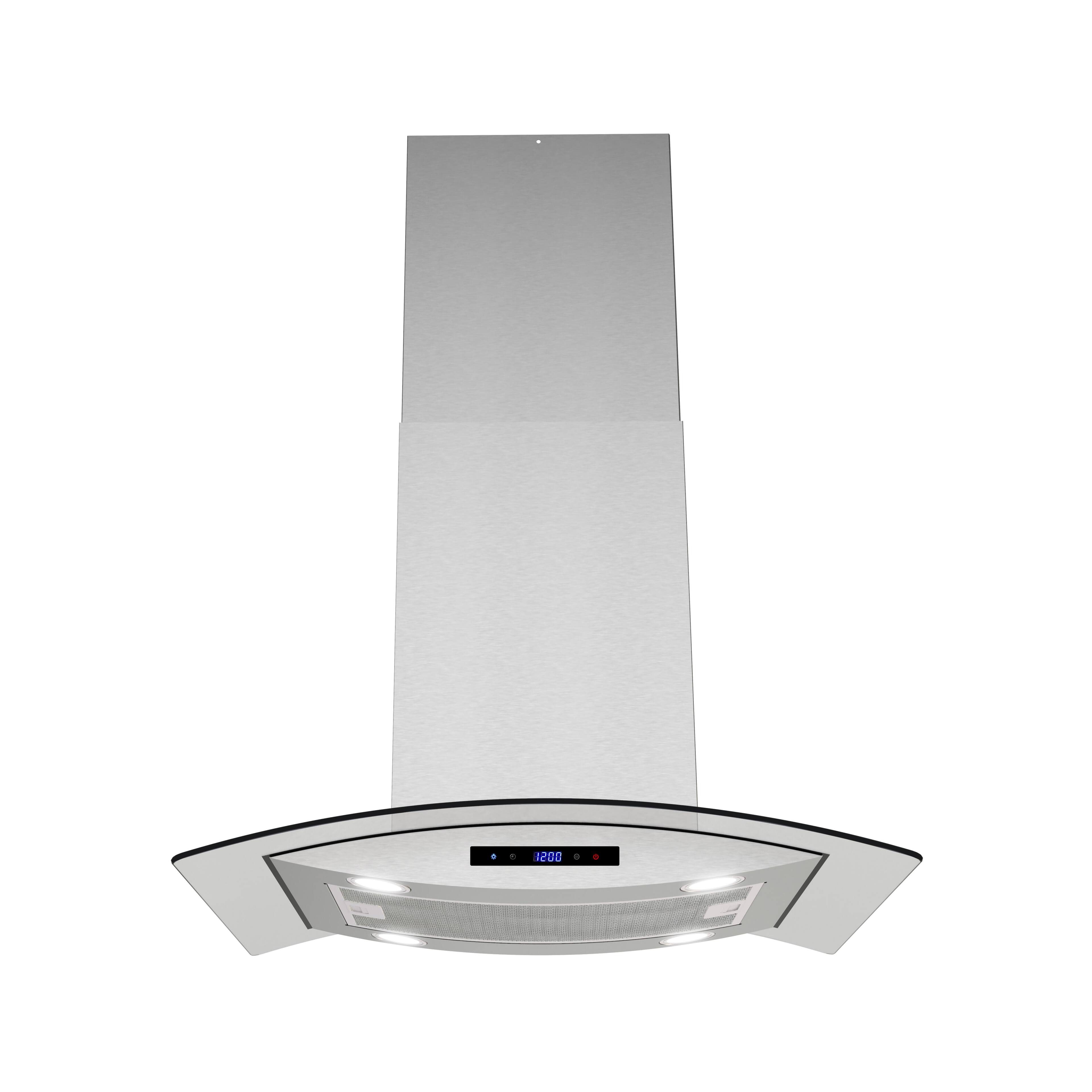 Angle. Streamline - 30 in. Langosco Convertible Island 350 CFM Range Hood, Mesh Filters, Touchpad Control, LED Lights - Brushed Stainless Steel.