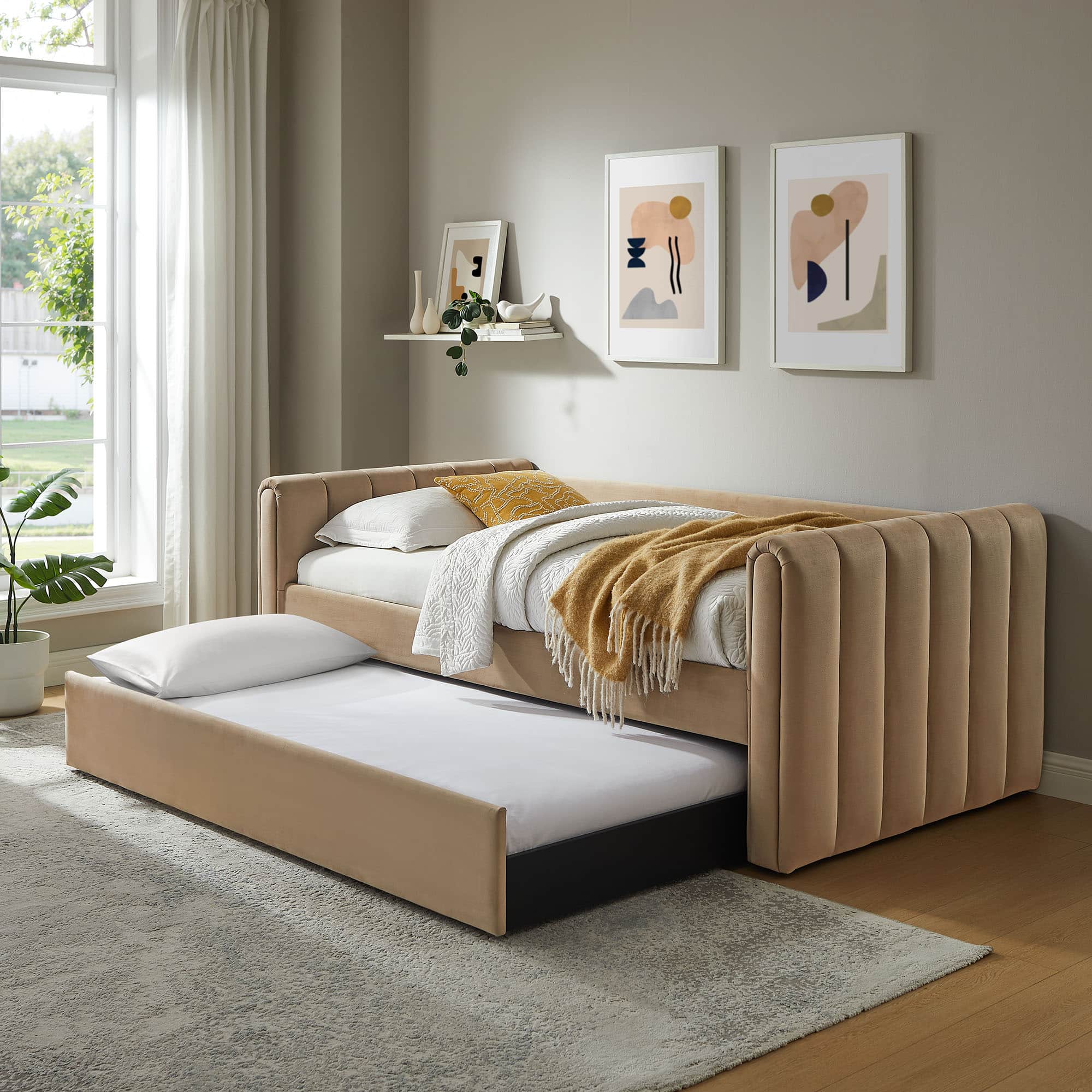 Veyla Channel Tufted Performance Velvet Twin Daybed With Trundle by Modway - Taupe