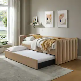 Veyla Channel Tufted Performance Velvet Twin Daybed With Trundle by Modway - Taupe
