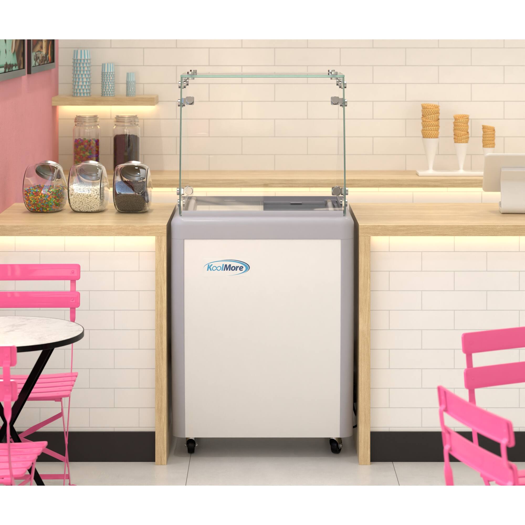 Alt View 1. Koolmore - 26 in. Gelato Dipping Cabinet Display Freezer with Sliding Glass Door and Sneeze Guard, 6 Cu. Ft. KM-GDC-26SD-FG - White.