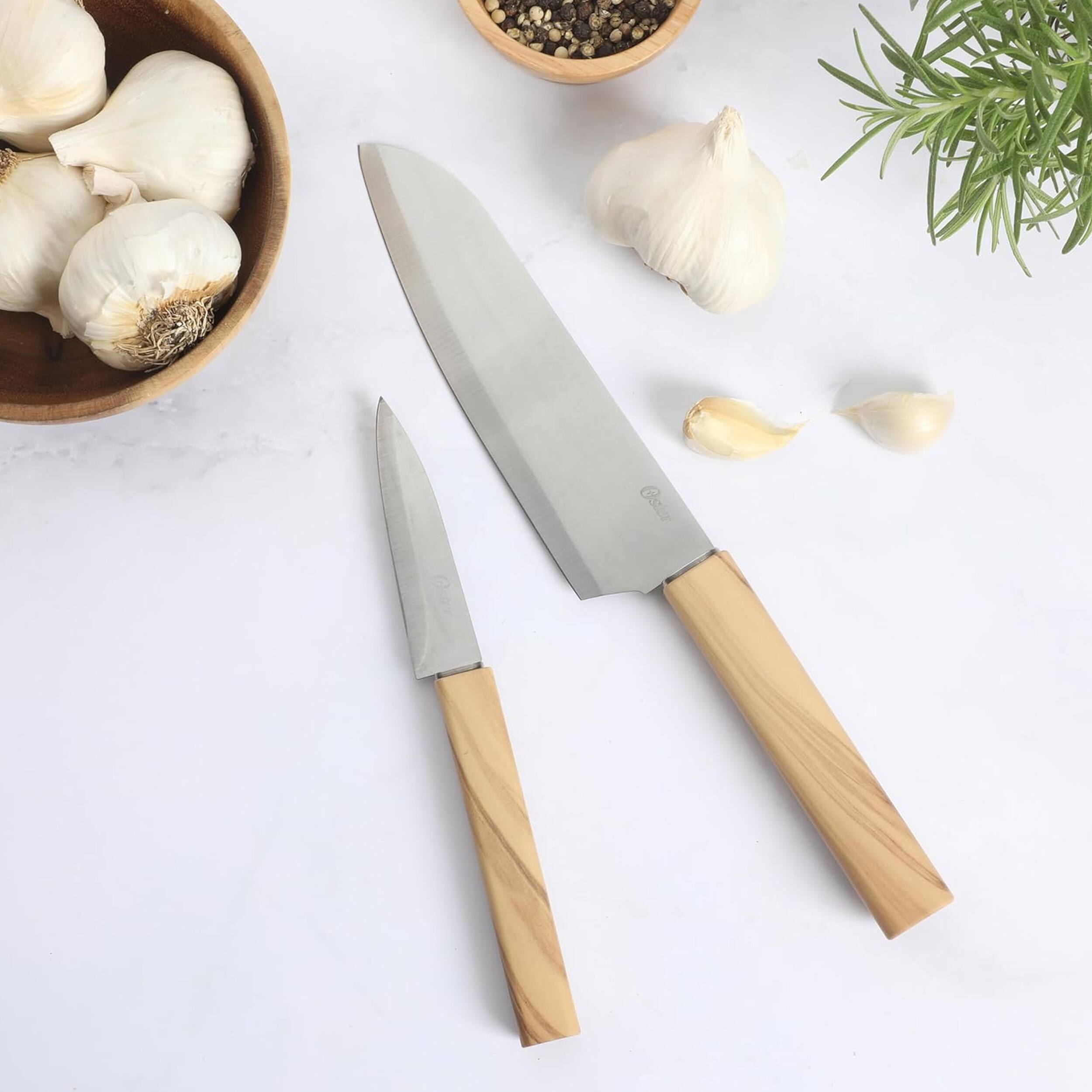 Alt View 4. Oster - Oster Huntingfield 2 Piece Stainless Steel Cutlery Set with Faux Wood Handles.
