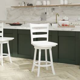 Emma + Oliver - Vanya Classic Ladderback Counter Height Dining Stool with Wood Seat - White Wash