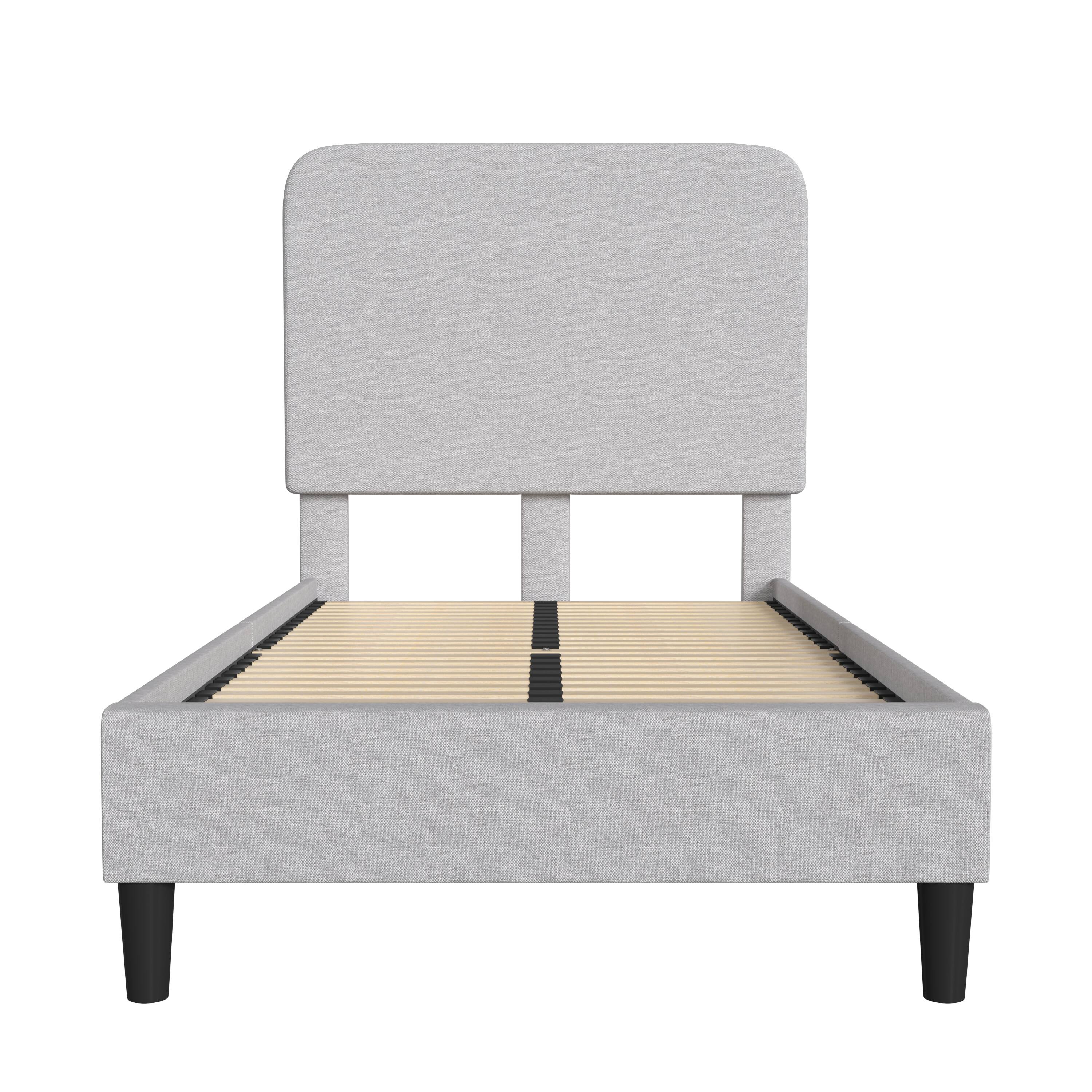 Alt View 7. Emma + Oliver - Pasithea Upholstered Platform Bed with Curved, Slim Panel Headboard and Wooden Support Slats - Light Grey.