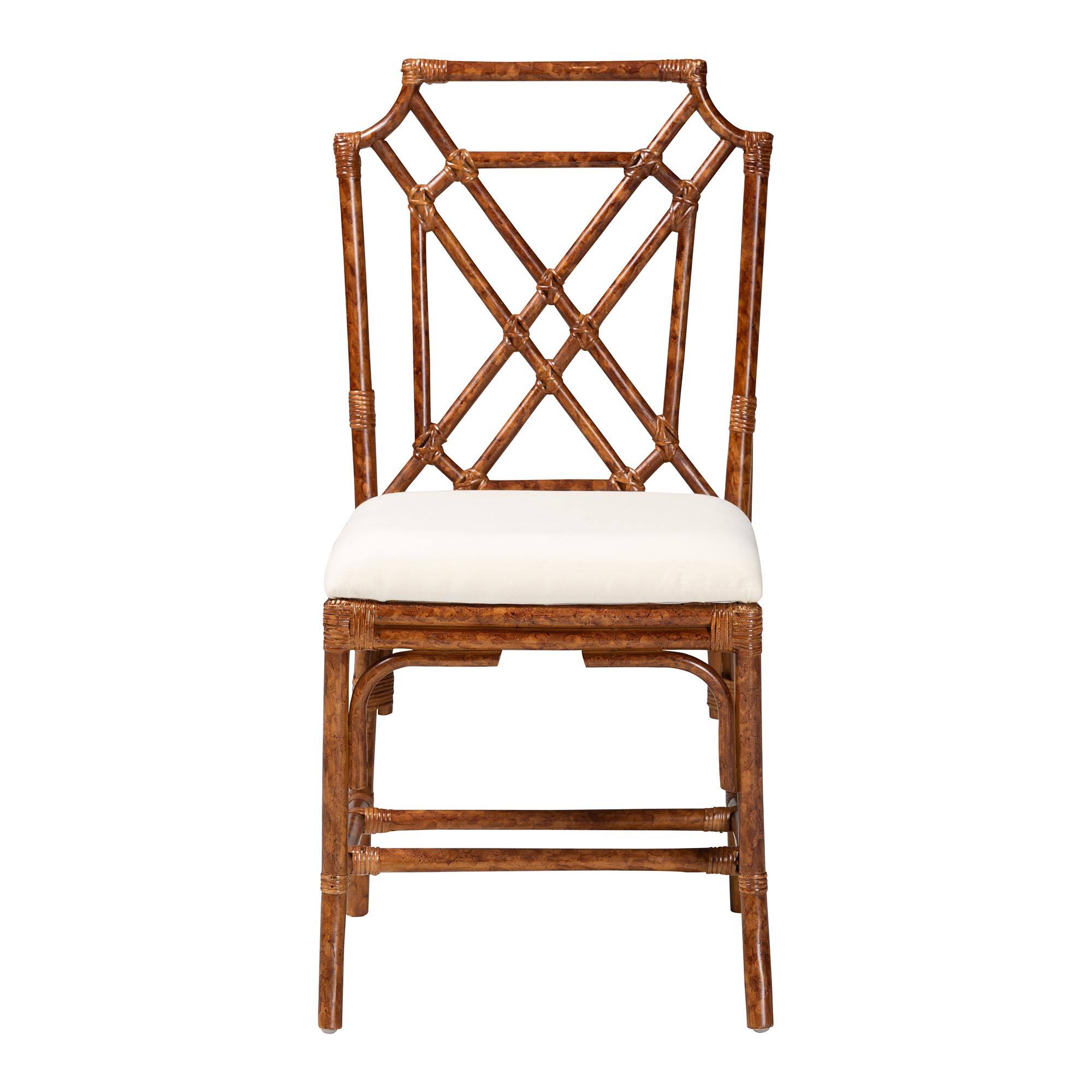 Angle. bali & pari - Esmery Marbled Tortoise Natural Rattan Dining Chair - Handcrafted Wicker Side Chair with Crisscross Back, Boho Seating - Marbled Tortoise Brown/White.
