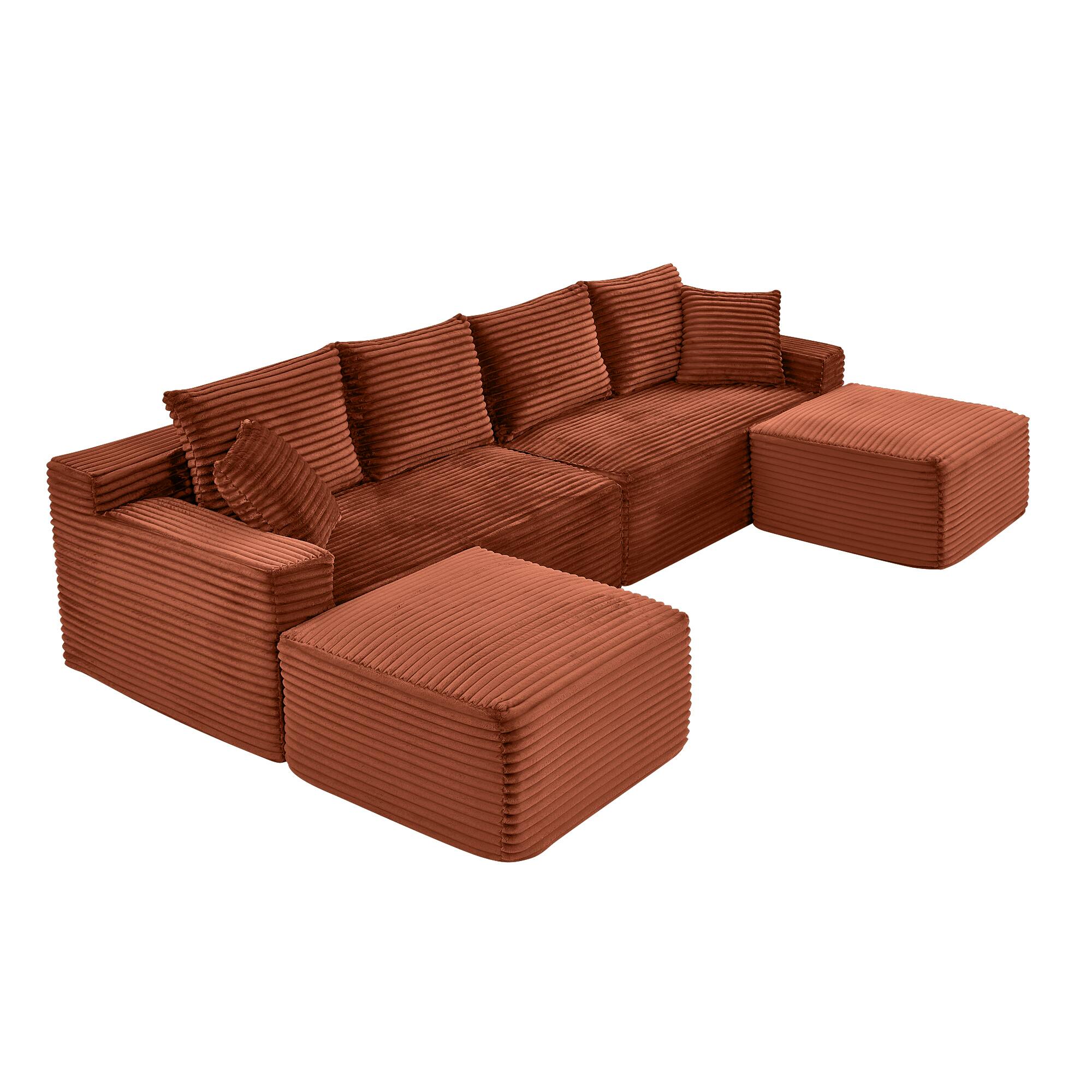 Alt View 1. Anysun - 115" U-Shape Boneless Corduroy Sectional with Chaise & Ottoman-No Assembly, Deep-Seat Modular Cloud Sofa for Living Room - Orange.