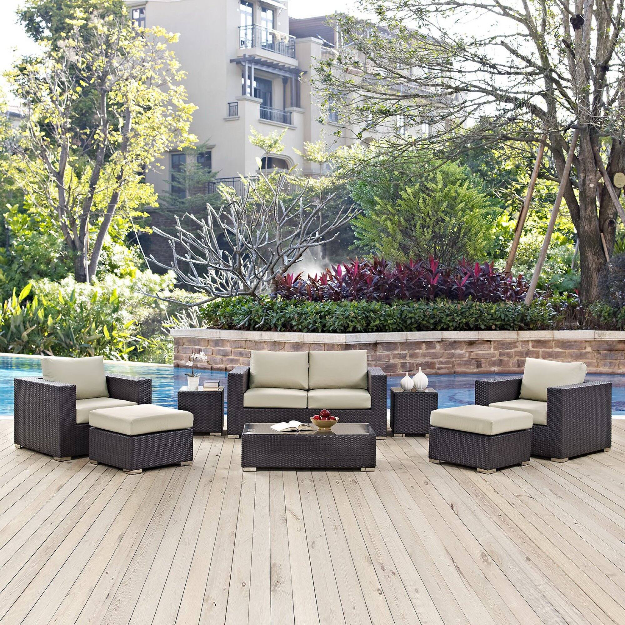 Alt View 5. Modway - Convene 8-Piece Outdoor Patio Sectional Sofa Set - Espresso Beige.