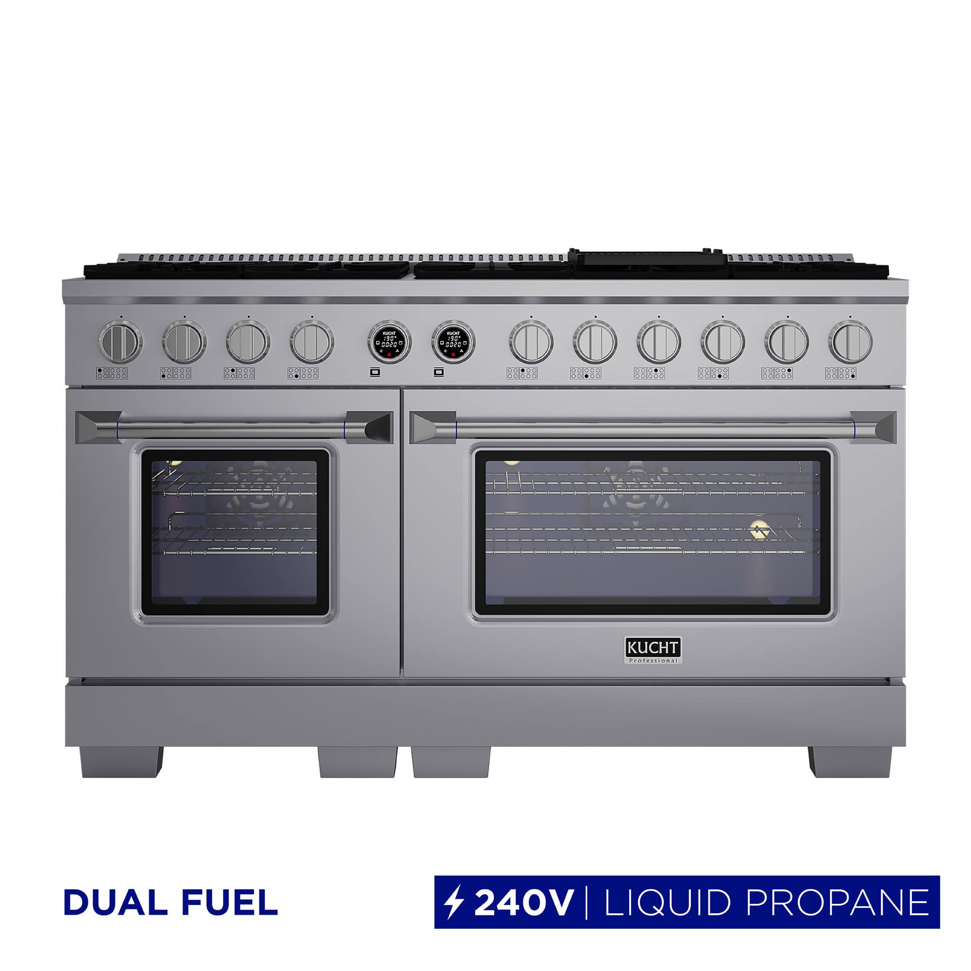60 in. 7.9 cu. ft. Dual Fuel Range, 10 Burners, LP, Stainless Steel, Kucht Horus Thermostat - Stainless Steel