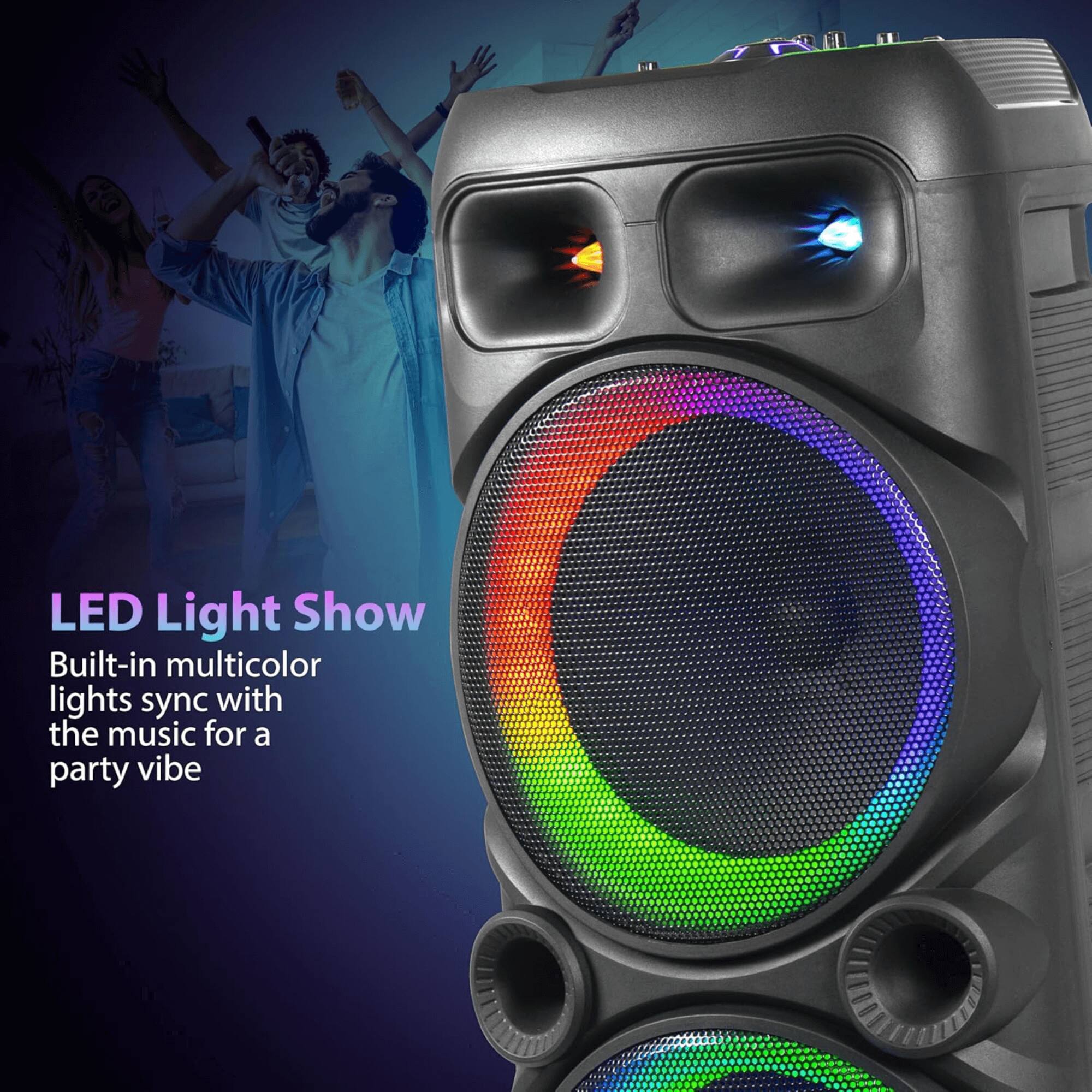 LED Light Show  
Built-in multicolor lights sync with the music for a party vibe