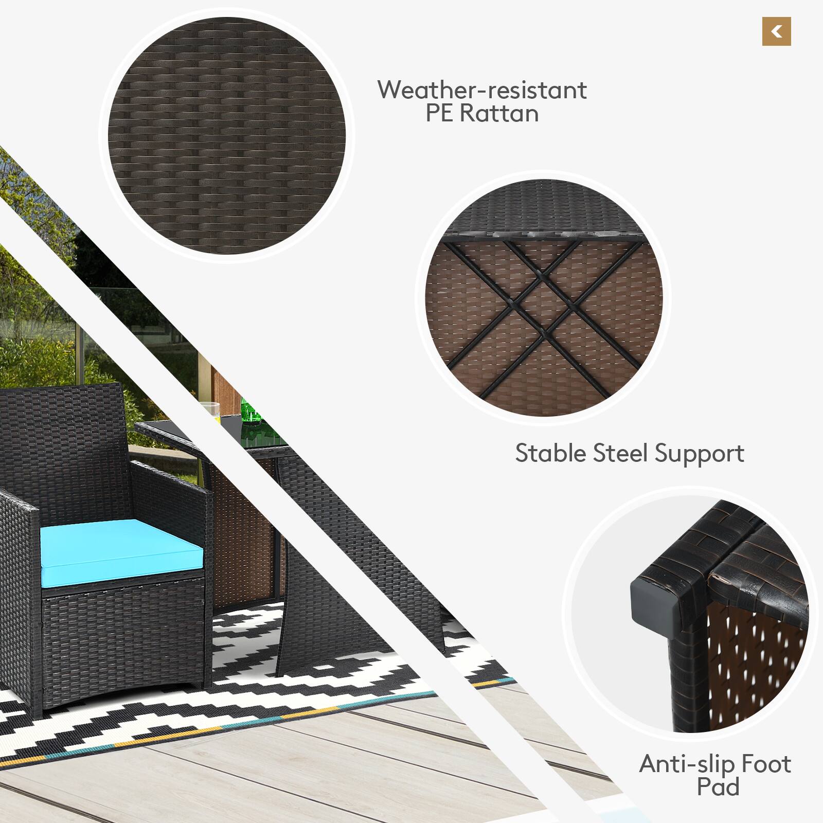 Weather-resistant PE Rattan, Stable Steel Support, Anti-slip Foot Pad