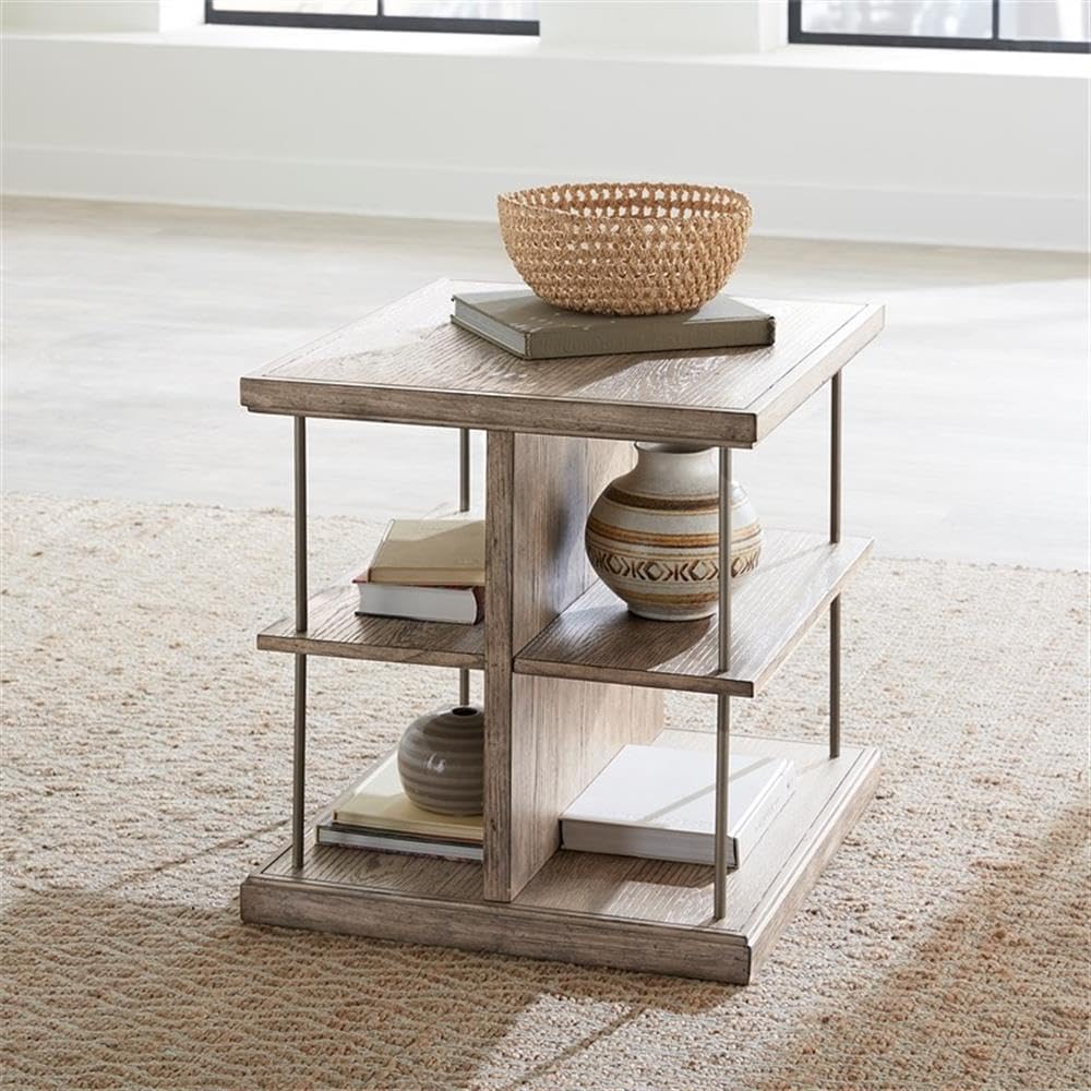 Angle. Liberty Furniture Industries - City Scape Metal Accent Oak Wood End Table for Living Room Burnished Beige - Burnished Beige.