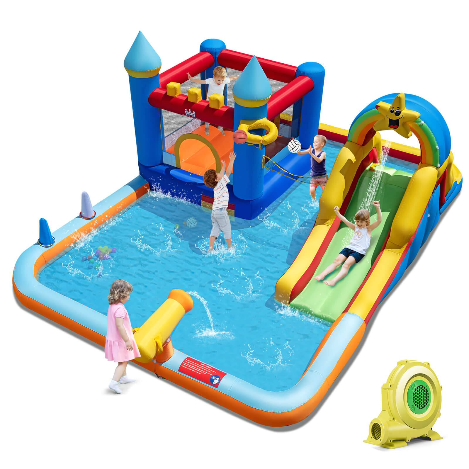 Front. Costway - Costway Giant Water Slide Bounce House with Climbing Wall Splash Pool 735W Blower Included - Multicolor.