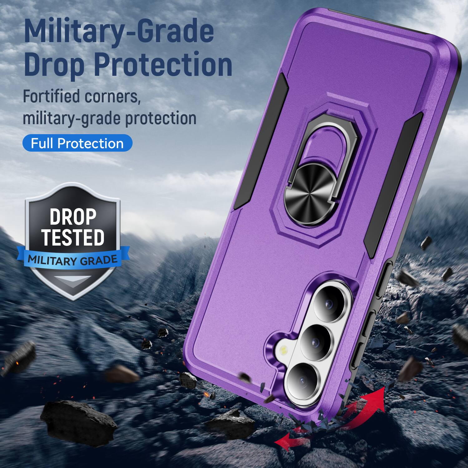 Military-Grade Drop Protection  
Fortified corners, military-grade protection  
Full Protection  

DROP TESTED  
MILITARY GRADE