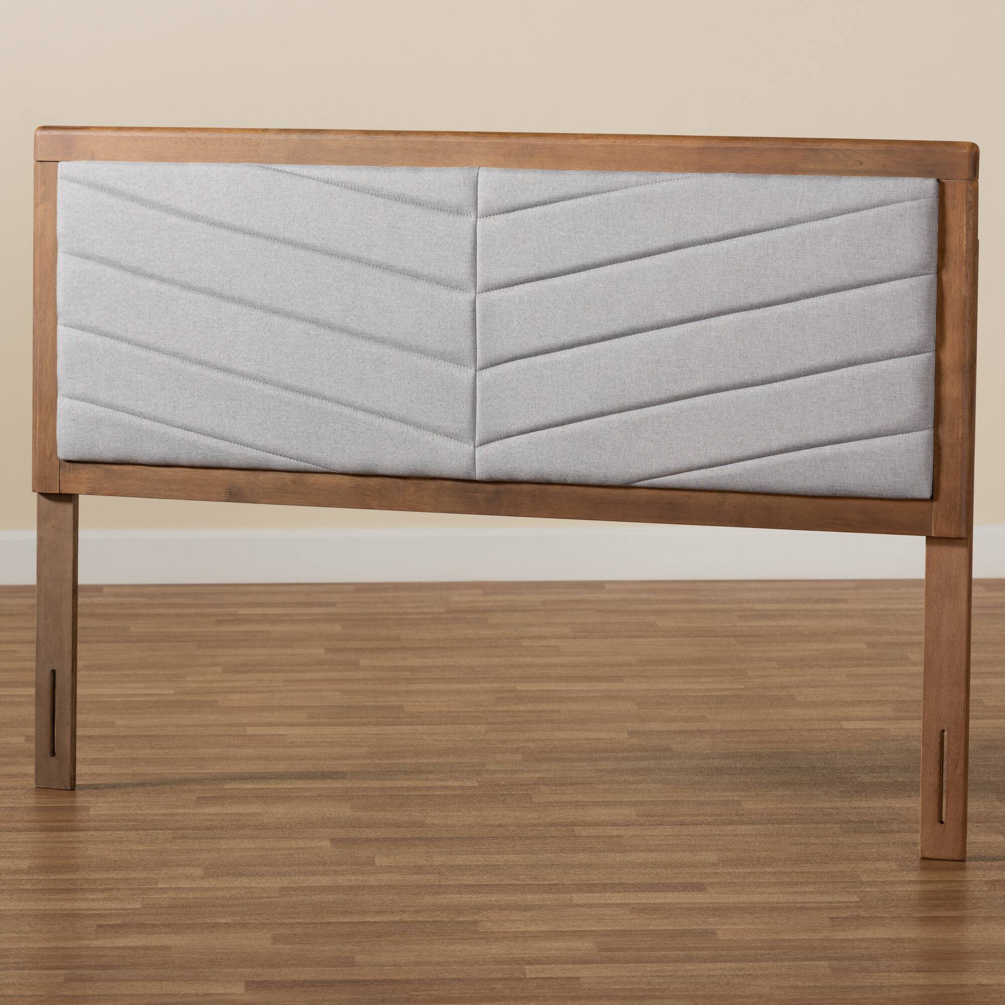Alt View 1. Baxton Studio - Iden Modern and Contemporary Fabric Upholstered and Finished Wood Queen Size Headboard - Light Grey/Walnut Brown.