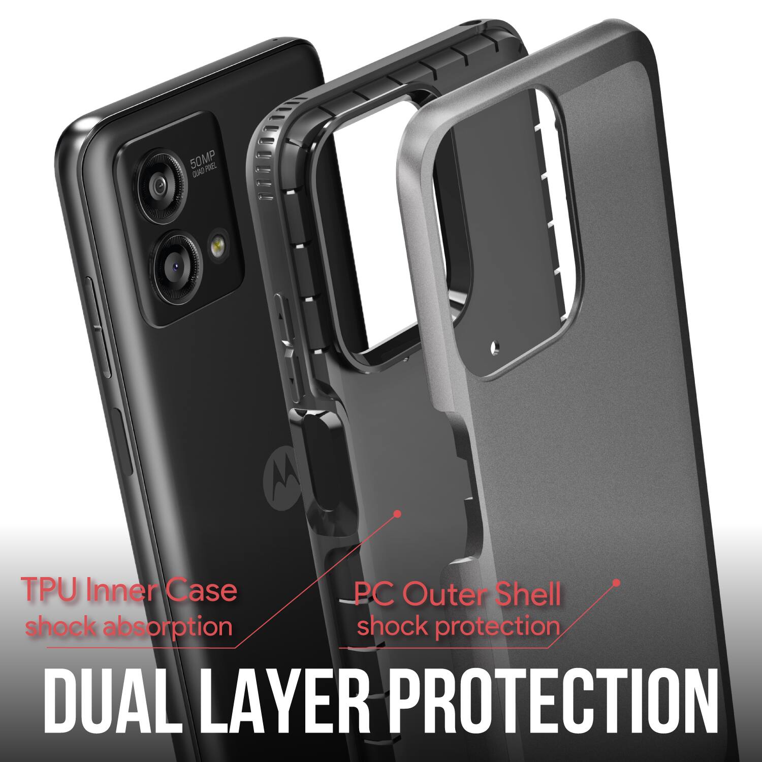 50MP QUAD PIXEL, TPU Inner Case, PC Outer Shell, shock absorption, shock protection, DUAL LAYER PROTECTION