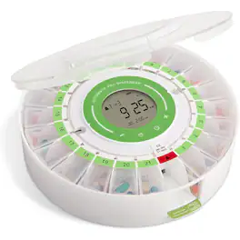 LiveFine - Automatic Pill Dispenser with 21 Compartments, Alarm Reminder, LCD, Lock, Removable Cups - White