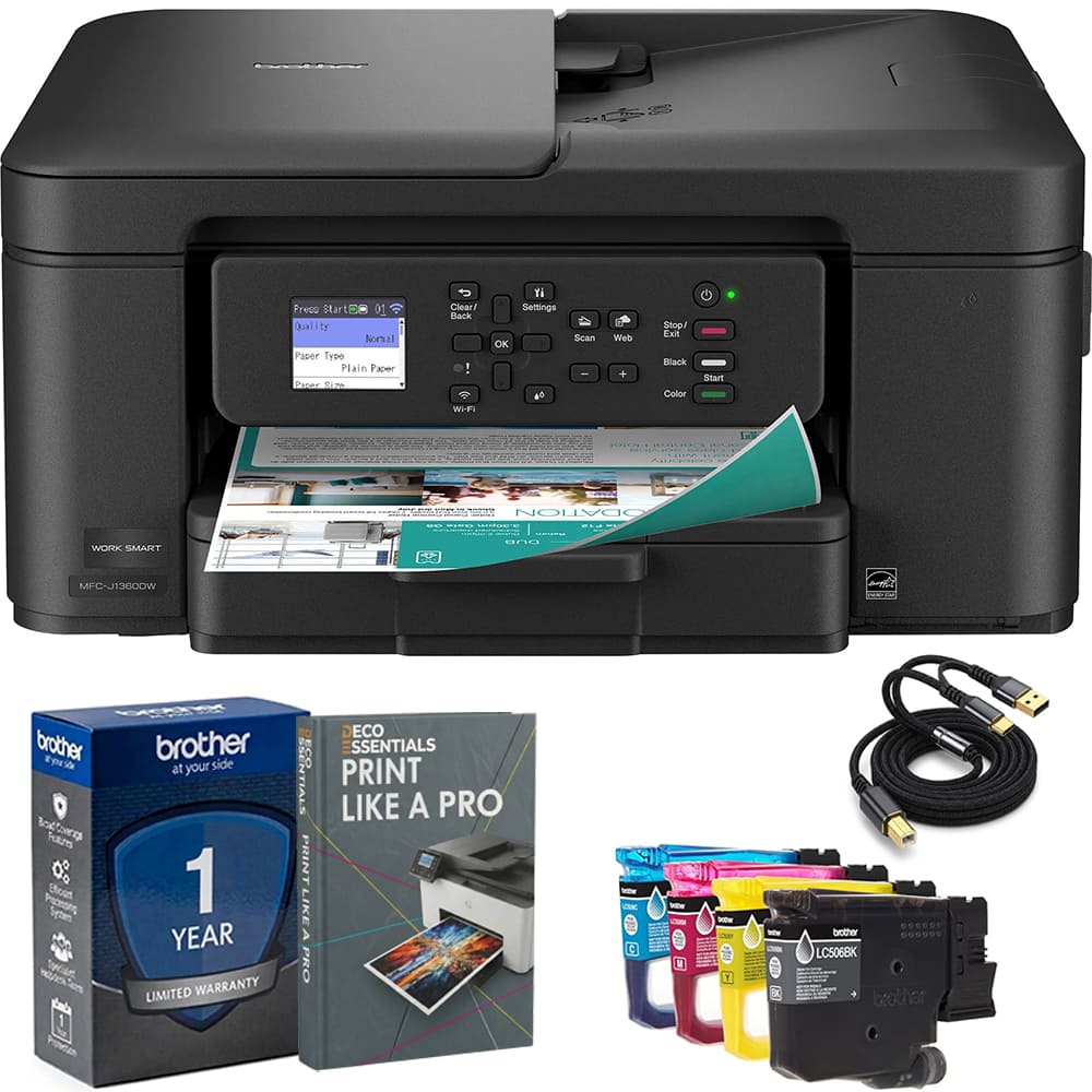 Brother - Work Smart 1360 Wireless All-in-One Inkjet Printer with Auto Duplex Printing MFC-J1360DW + Print Like A Pro Bundle