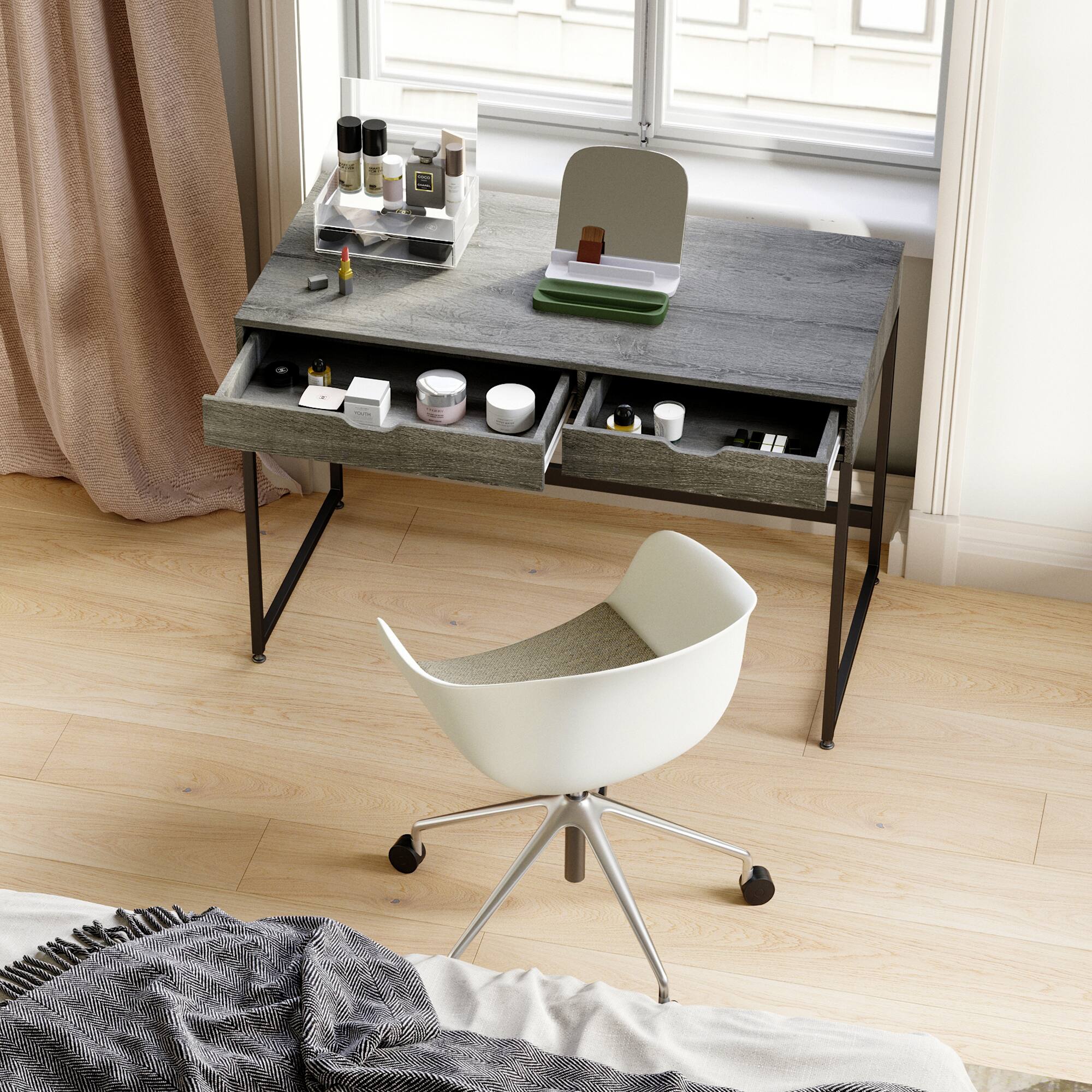 Angle. Bestier - Modern Study Writing Desk - 43" Wide - Gray.
