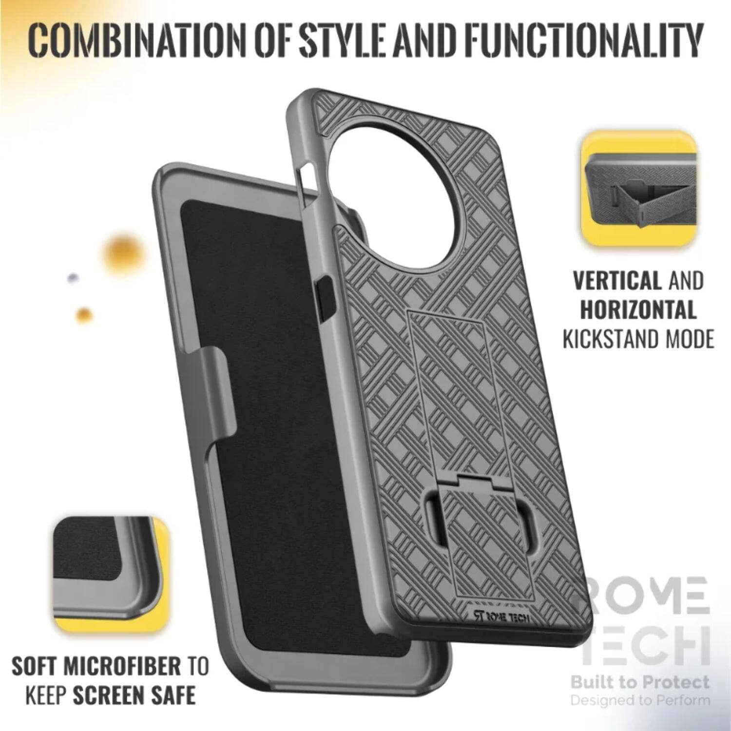 COMBINATION OF STYLE AND FUNCTIONALITY

VERTICAL AND HORIZONTAL KICKSTAND MODE

SOFT MICROFIBER TO KEEP SCREEN SAFE

Built to Protect
Designed to Perform