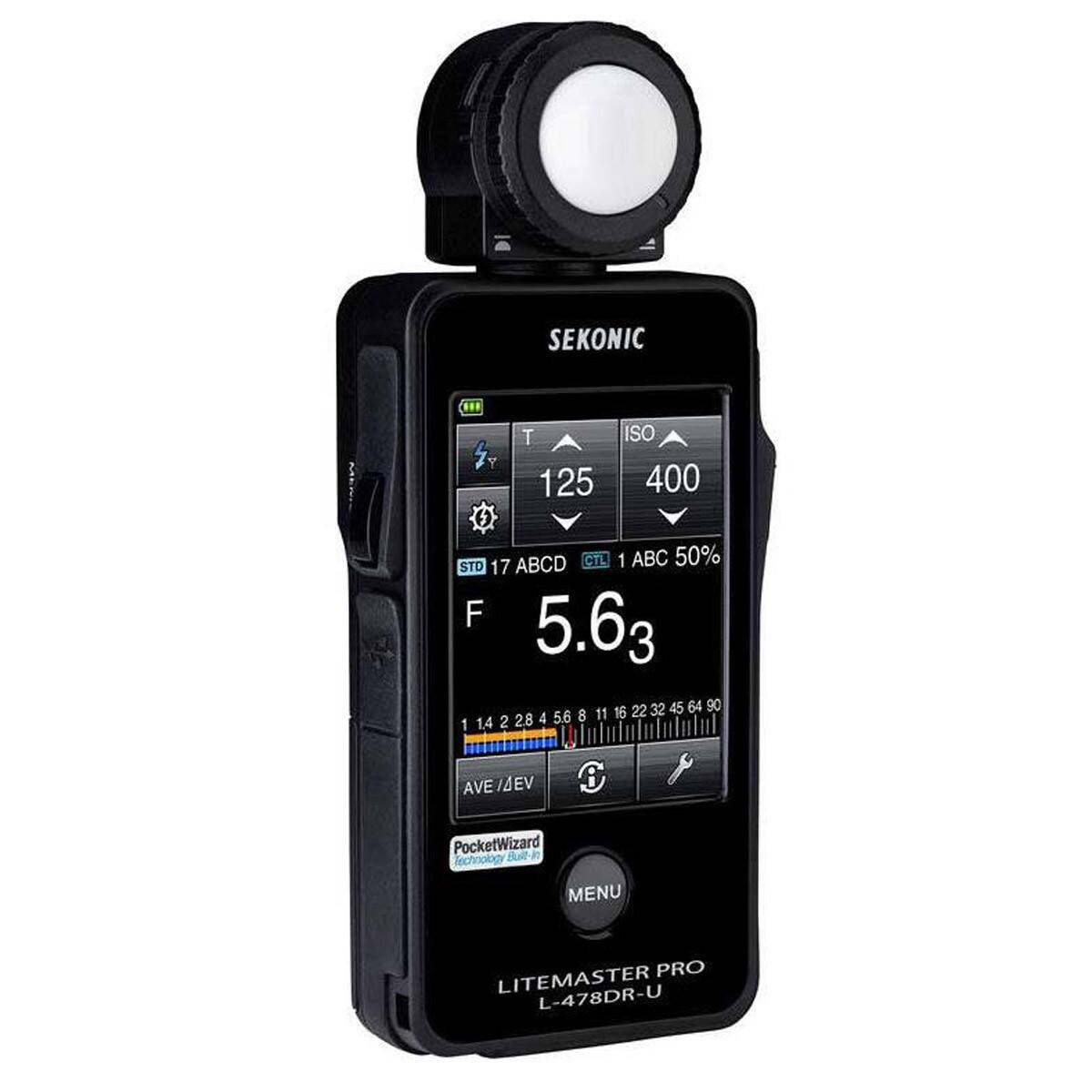 SEKONIC  
T 125 ISO 400  
ABCD CTL 1 ABC 50%  
STD 17 F 5.63  
1 14 2 2.8 4 56 8 11 1 14 2  
AVE/4EV AVE  
PocketWizard Technology  
LITEMASTER PRO  
L-478DR-U