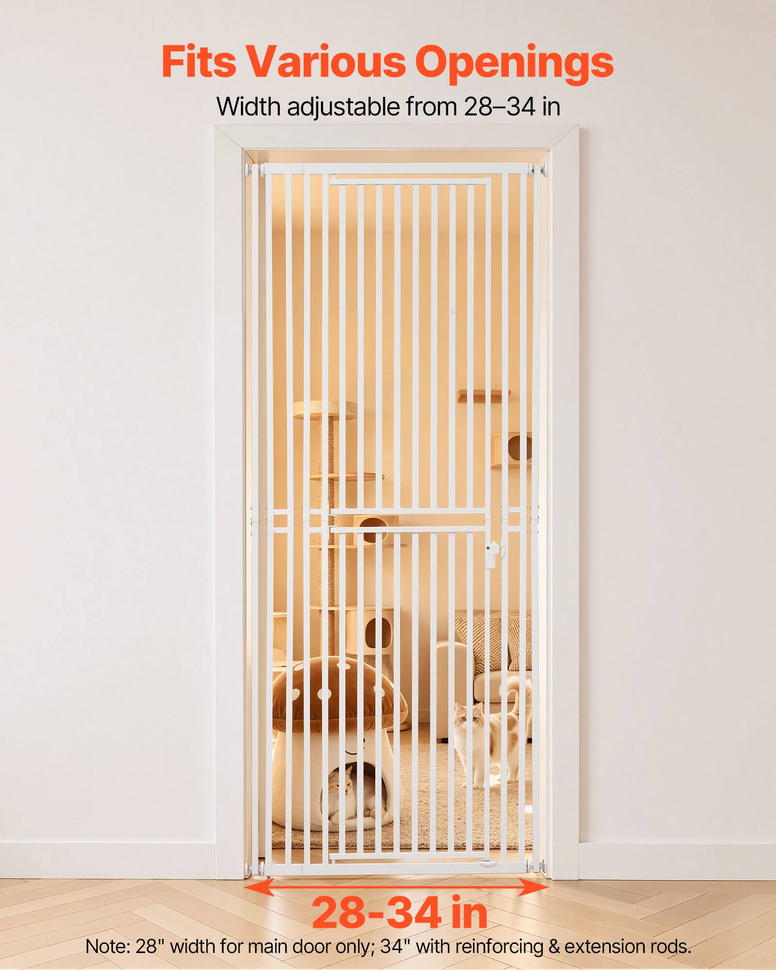 Fits Various Openings  
Width adjustable from 28-34 in  

Note: 28" width for main door only; 34" with reinforcing & extension rods.