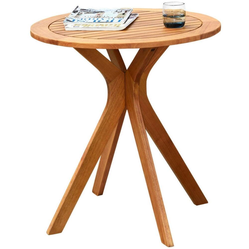 Alt View 2. Pefilos - 27 Inch Outdoor Round Solid Wood Coffee Side Bistro Table, Round Side Table with X-Shape Stable Support, for Outdoor - Brown.