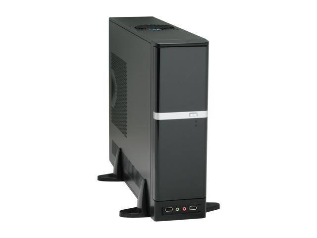 Front. Apex - DM387 Slim MicroATX Case with 275W PSU - Black.