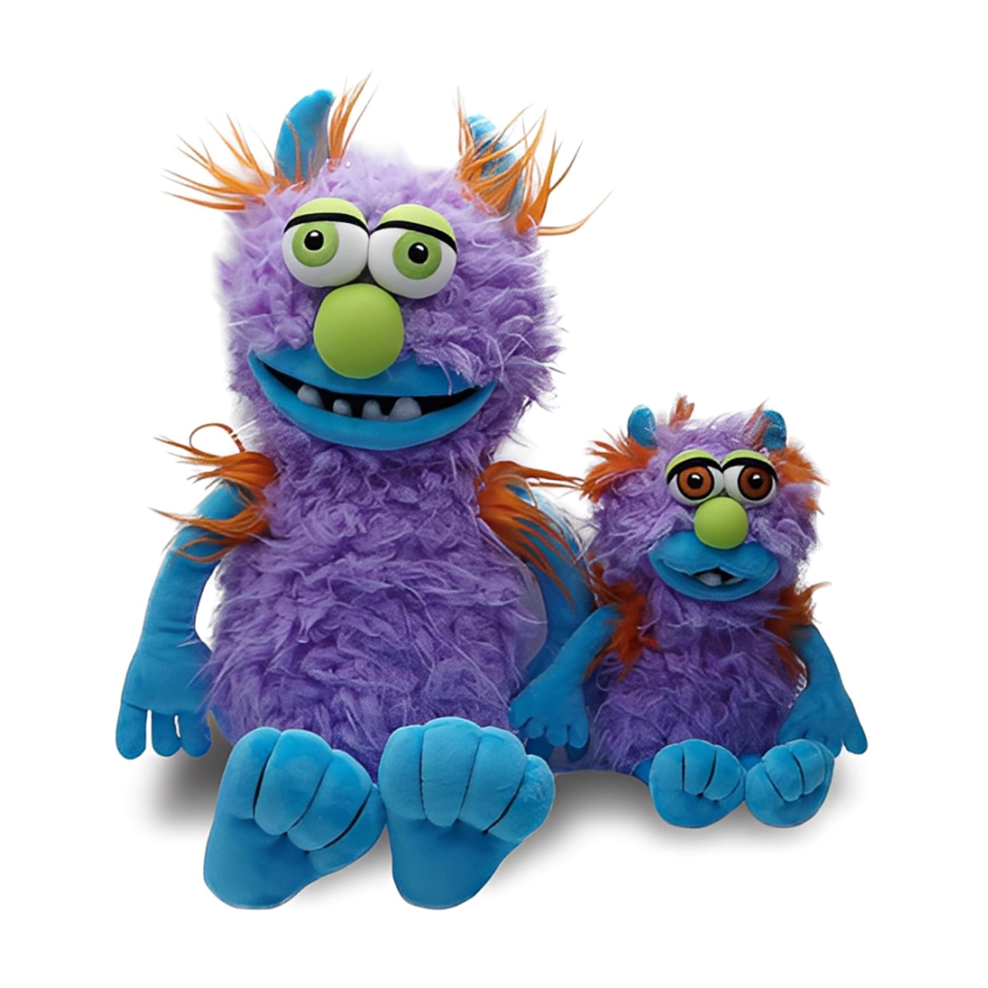 Front. TriAction Toys - Snooze Monsters Interactive Bedtime Plush Set | Coltrane & Washington Jr - Purple.