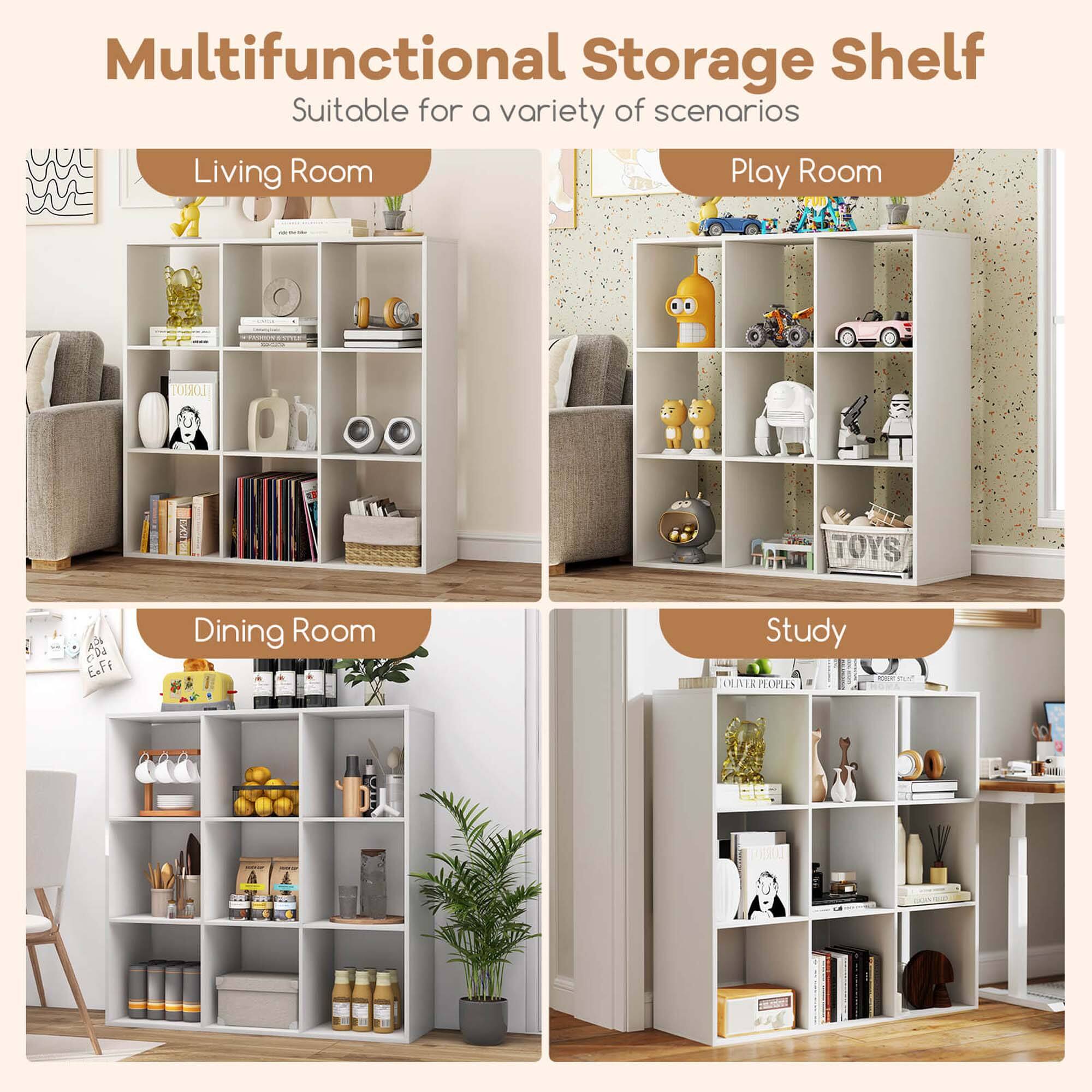 Multifunctional Storage Shelf Suitable for a variety of scenarios: Living Room, Play Room, Dining Room, Study, and Office.