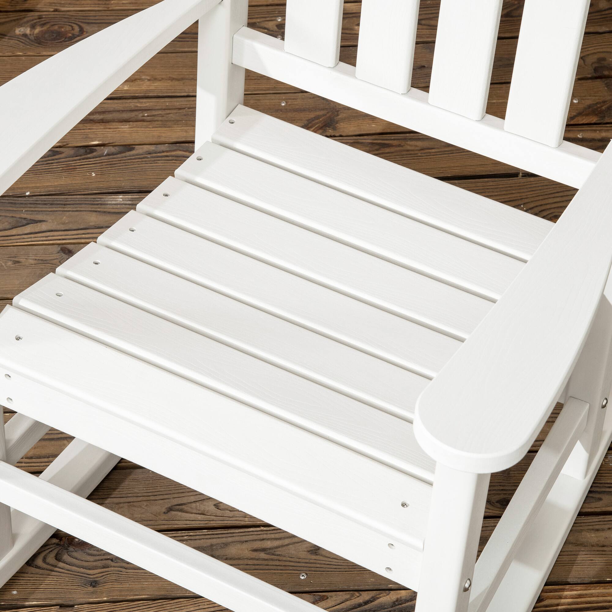 Alt View 4. Outsunny - 2 Pieces Outdoor Rocking Chair, All Weather-Resistant HDPE Rocking Patio Chairs with Rustic High Back, Armrests - White.