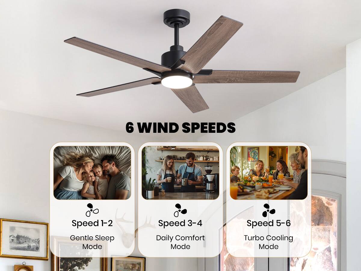 6 WIND SPEEDS

Speed 1-2: Gentle Sleep Mode

Speed 3-4: Daily Comfort Mode

Speed 5-6: Turbo Cooling Mode