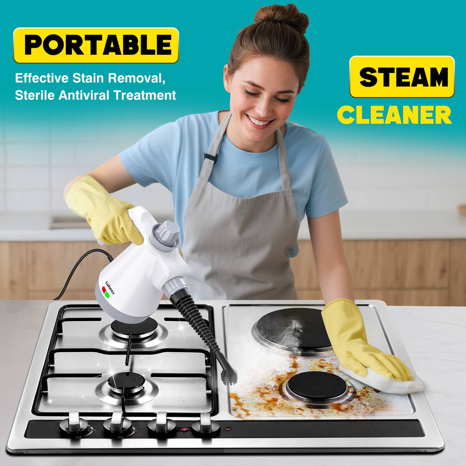 PORTABLE  
Effective Stain Removal, Sterile Antiviral Treatment  

STEAM CLEANER