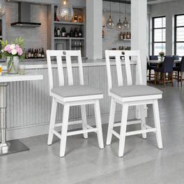 Hivvago - Modern 25-Inch Bar Chairs with Upholstered Rotating Seat and Footrest - Set of 2 - White