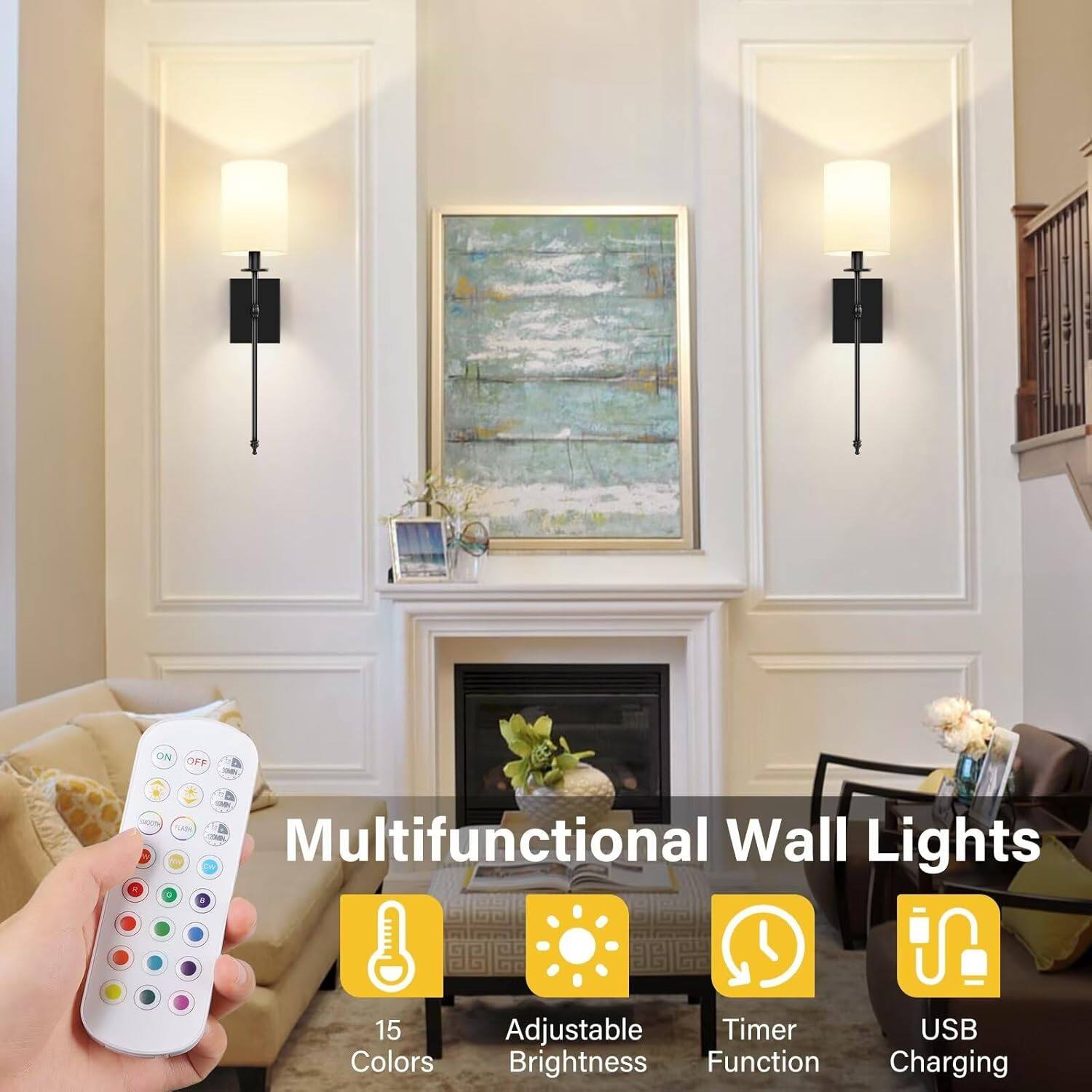 Multifunctional Wall Lights

- 15 Colors
- Adjustable Brightness
- Timer Function
- USB Charging