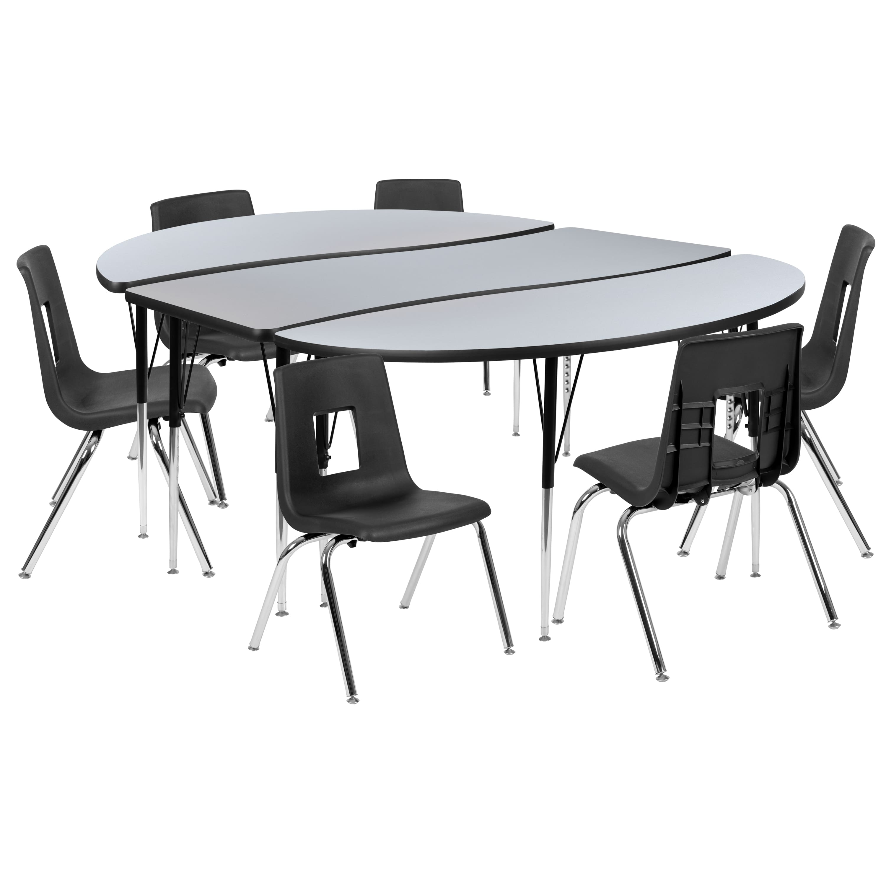 "Flash Furniture - Emmy 86"" Oval Wave Flexible Laminate Activity Table Set with 16"" Student Stack Chairs, Grey/Black - Gray" price history on PriceWatchPro