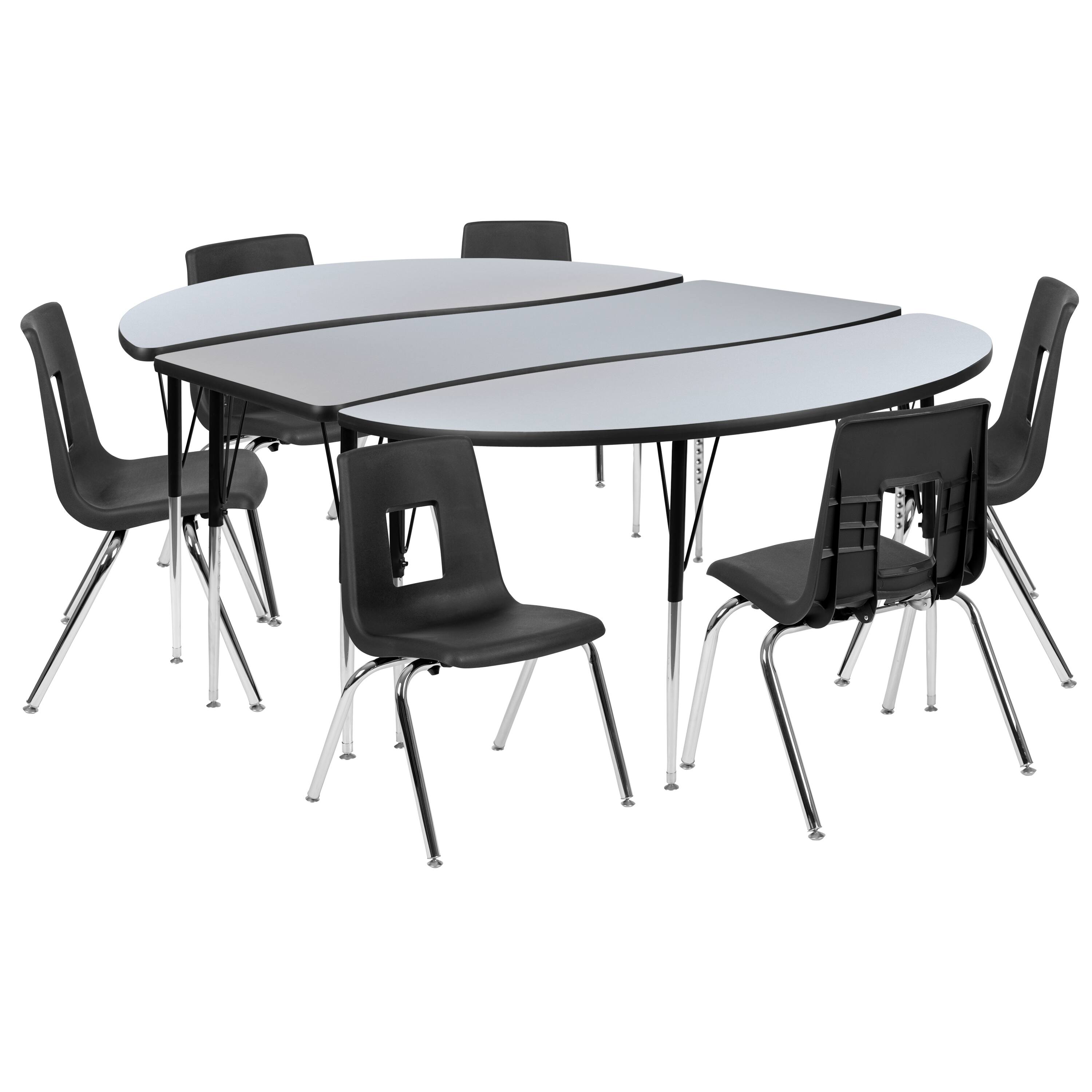 Alt View 1. Emma + Oliver - 86" Oval Wave Collaborative Laminate Activity Table Set with 16" Student Stack Chairs - Grey.