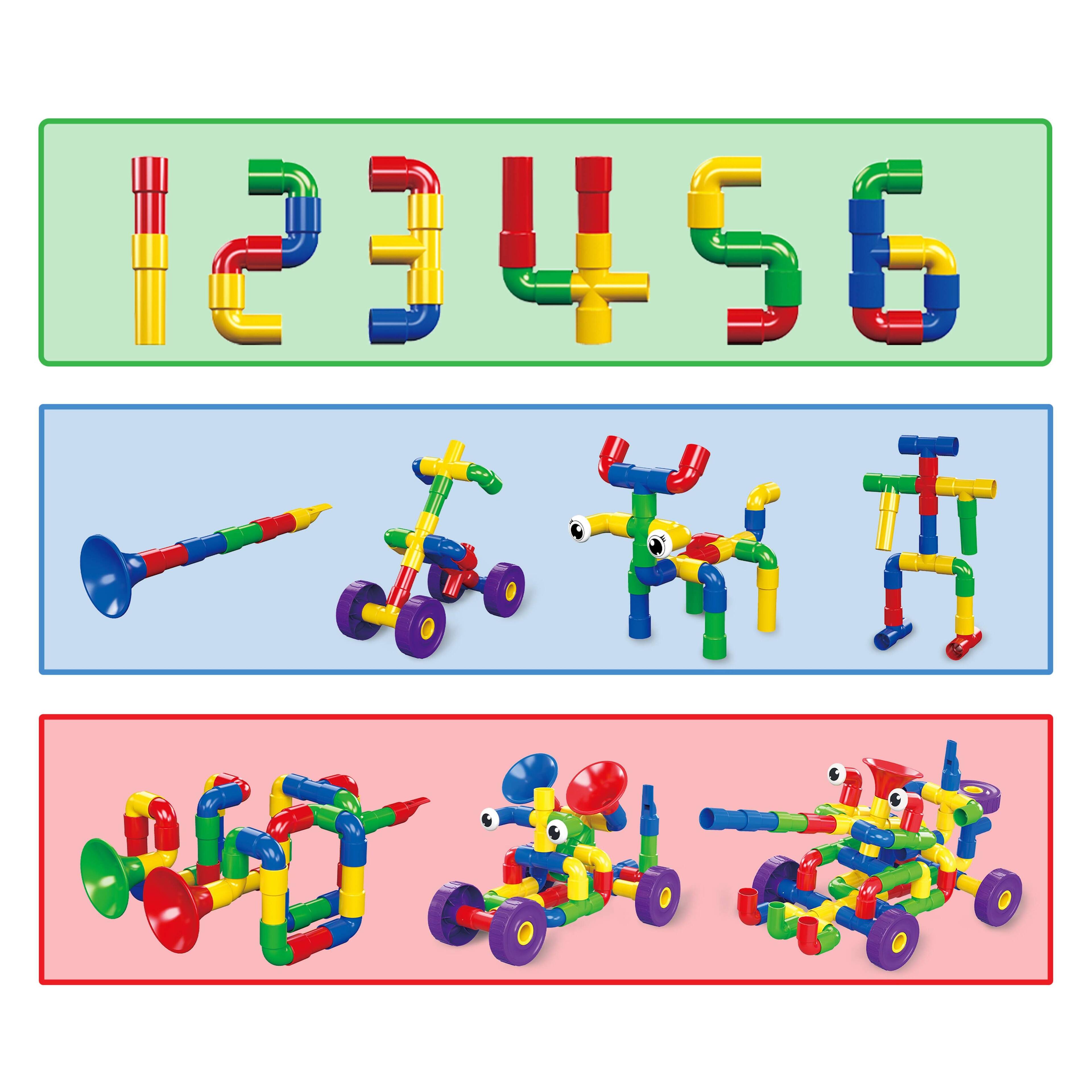 Alt View 4. PicassoTiles - PICASSO-TILES Pipe Tube for Kids, 136PCS Wheel Construction STEM Building Blocks Educational Toy - Multicolor.