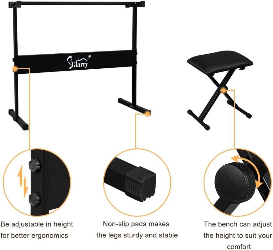 Glarry is adjustable in height for better ergonomics. Non-slip pads make the legs sturdy and stable. The bench can adjust the height to suit your comfort.