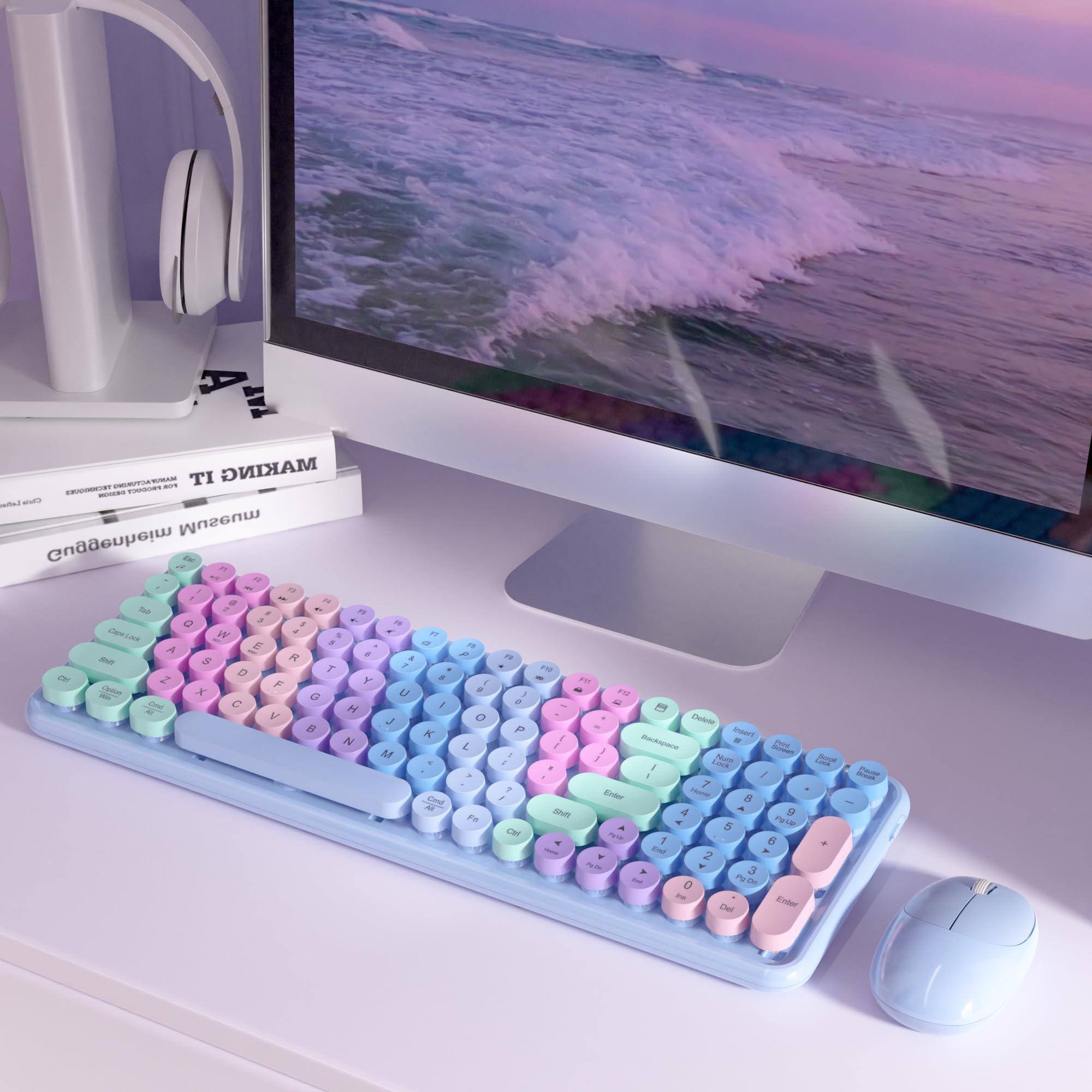 HM 1810 Wireless Keyboards And Mouse Combos Colorful Gradient Rainbow ...