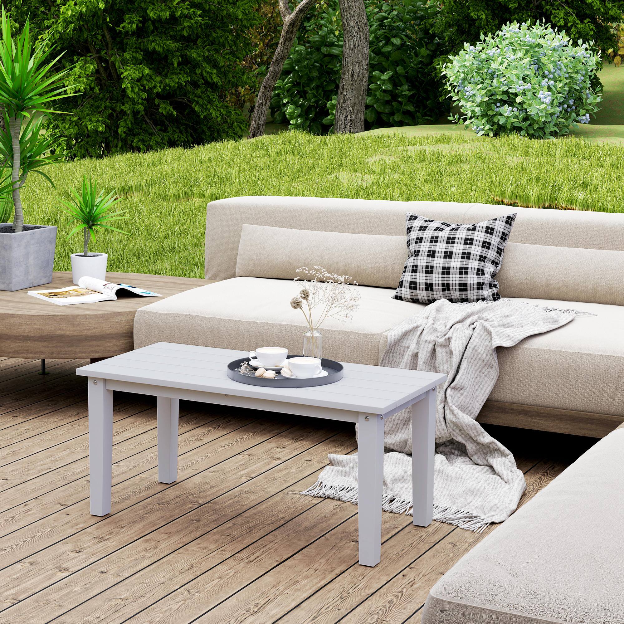 Alt View 1. Outsunny - HDPE Outdoor Coffee Table, All-Weather Rectangle Patio Coffee Table, Plastic Outdoor Patio Table - White.