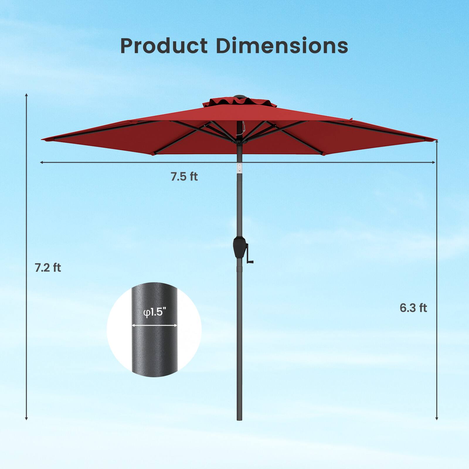 Product Dimensions: 7.5 ft, 7.2 ft, 1.5", 6.3 ft