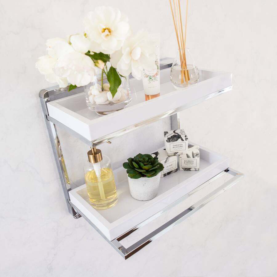 Danya B Wall Mount 2 Tier Chrome Shelving Unit with Towel Rack and ...
