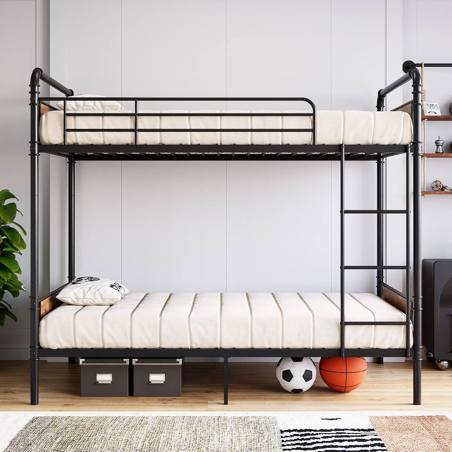 Back. Qeetex - Bohemian Rattan Bed Frame with Headboard, Metal Slats Support, Noise-Free Platform, No Box Spring - Black.