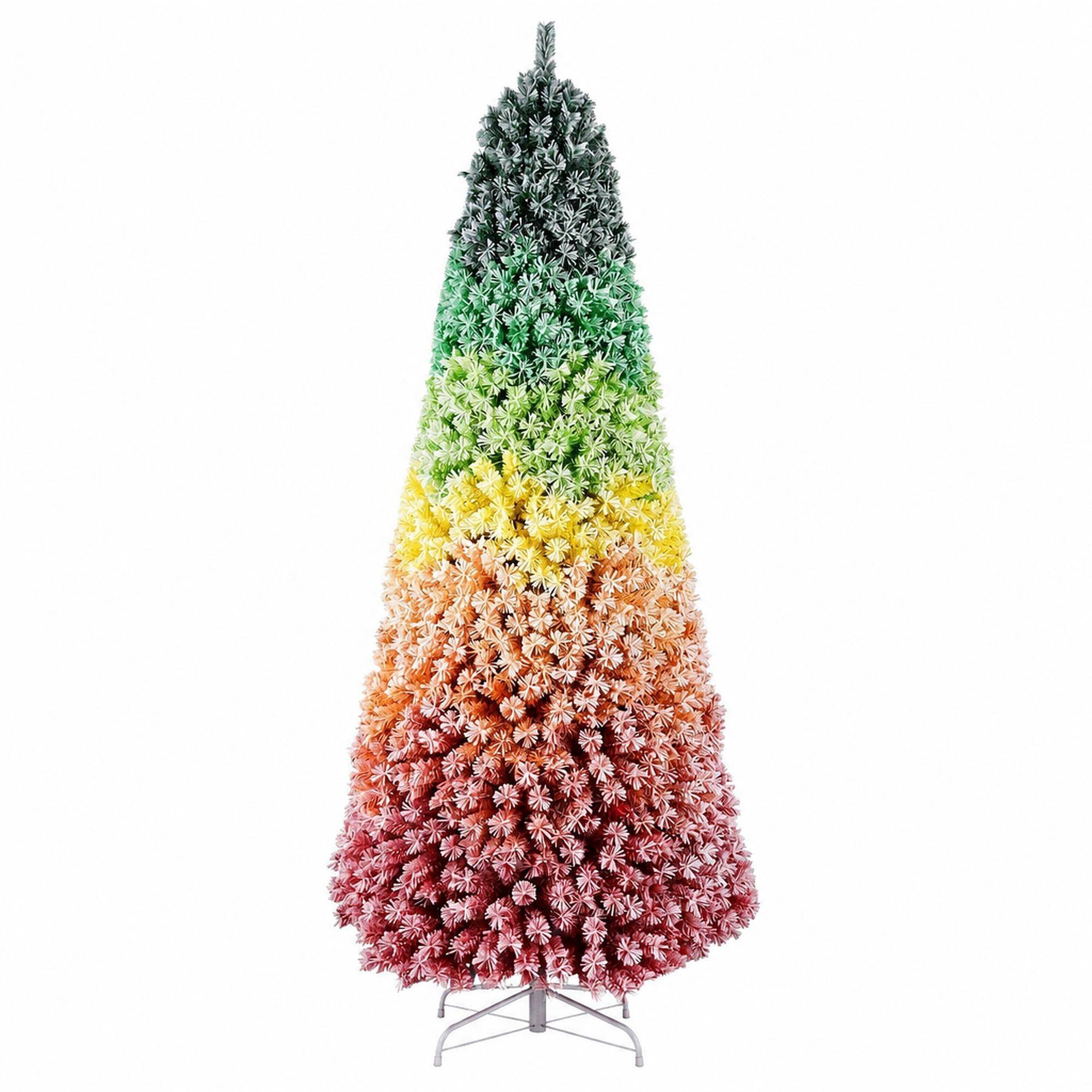 Front. RYHNUYNE - 6Ft Rainbow Gradient Flocked PVC Christmas Tree, 1326 Tips Colorful Full-Bodied Pine Snowy Finish Hinged Design - Colorful.
