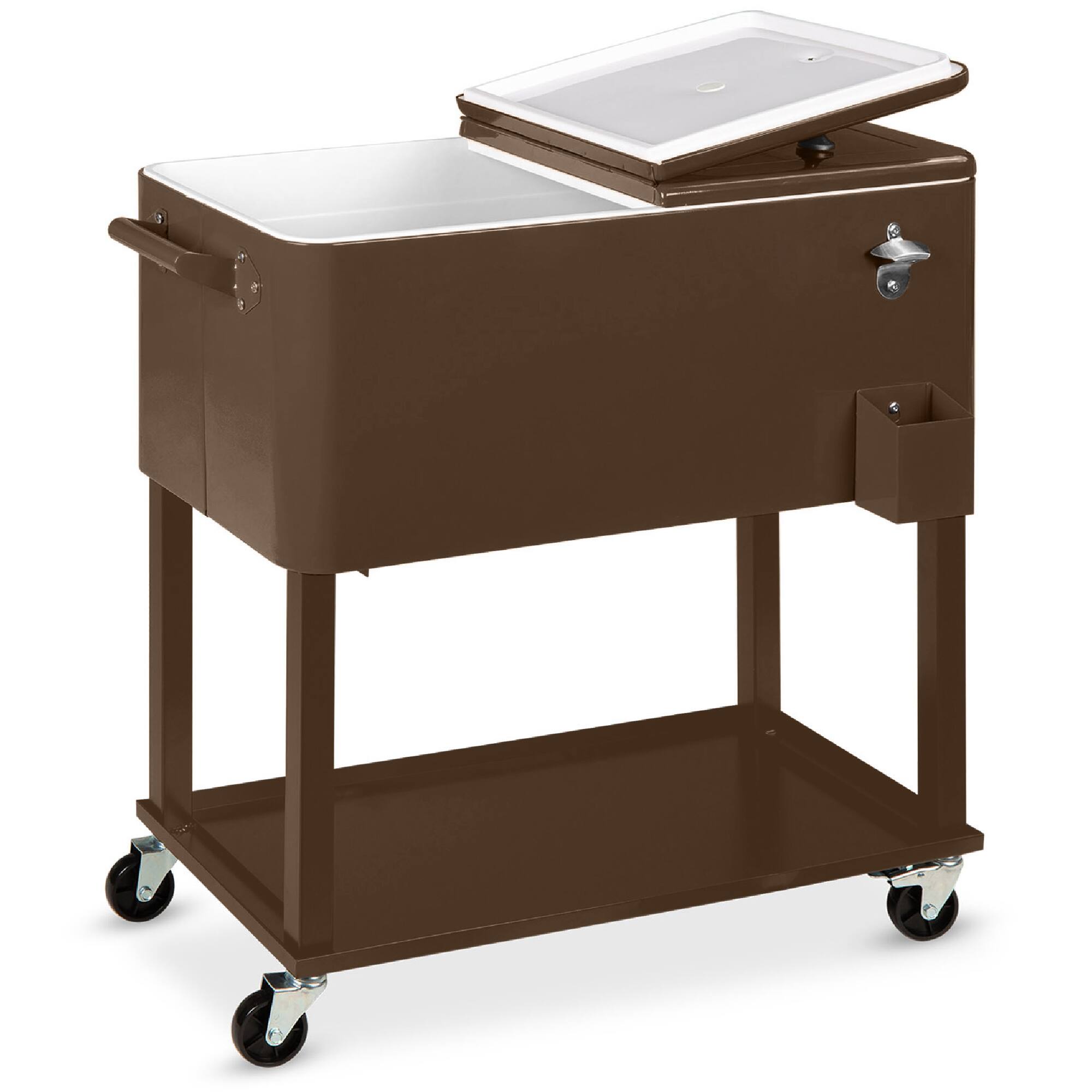 Best Choice Products - 80qt Steel Rolling Cooler Cart w/ Bottle Opener, Catch Tray, Drain Plug, Locking Wheels - Brown